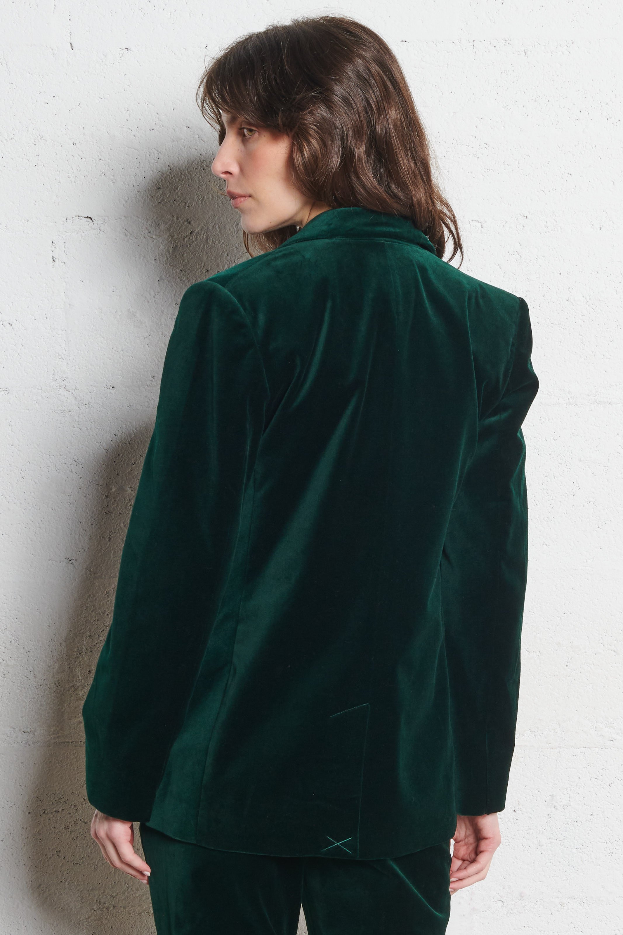 Straight blazer with tailored collar in cotton velvet BERENICE Green