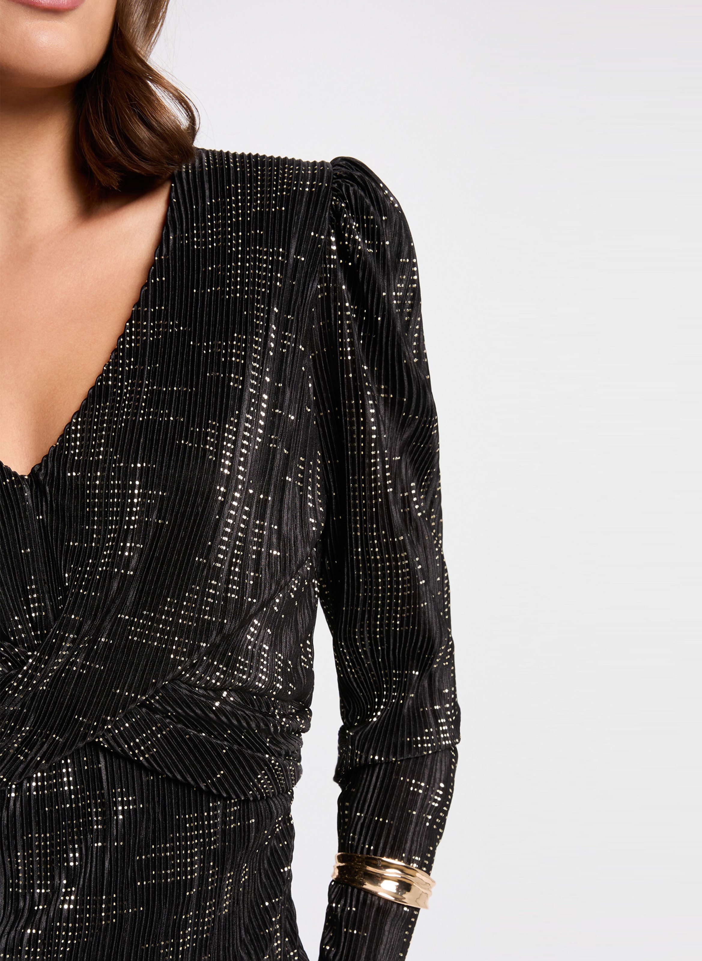 Top cintré col V brillant MORGAN Noir