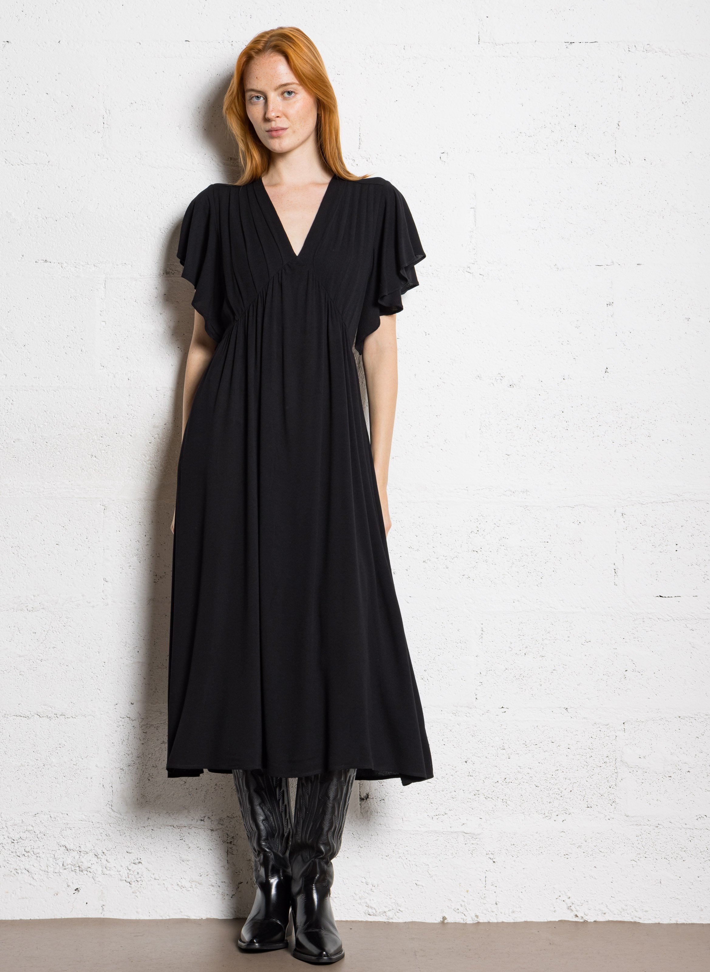 Langes Kleid mit V-Ausschnitt THE KORNER Schwarz