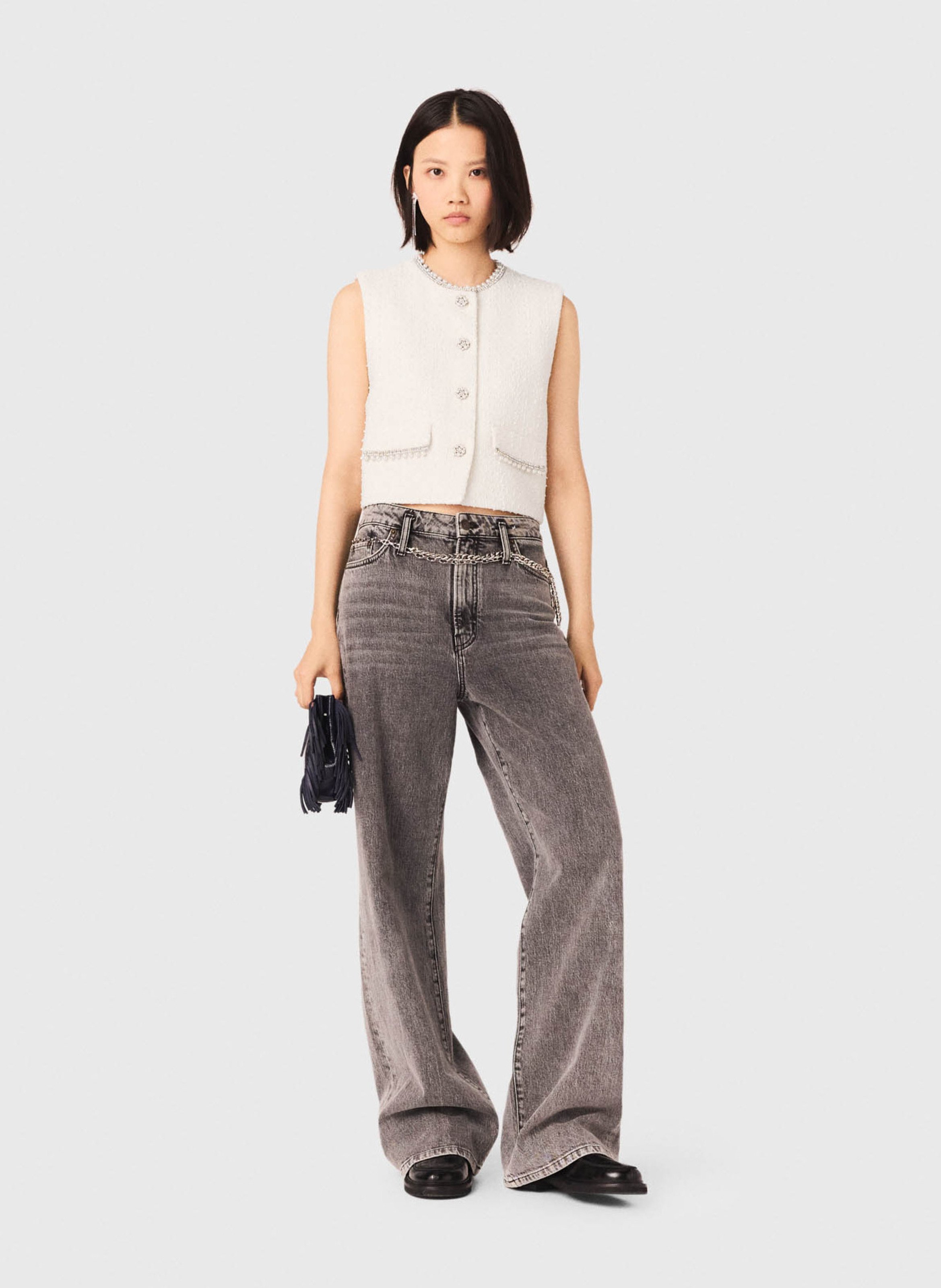 Round-neck cotton-blend cardigan MAJE Beige