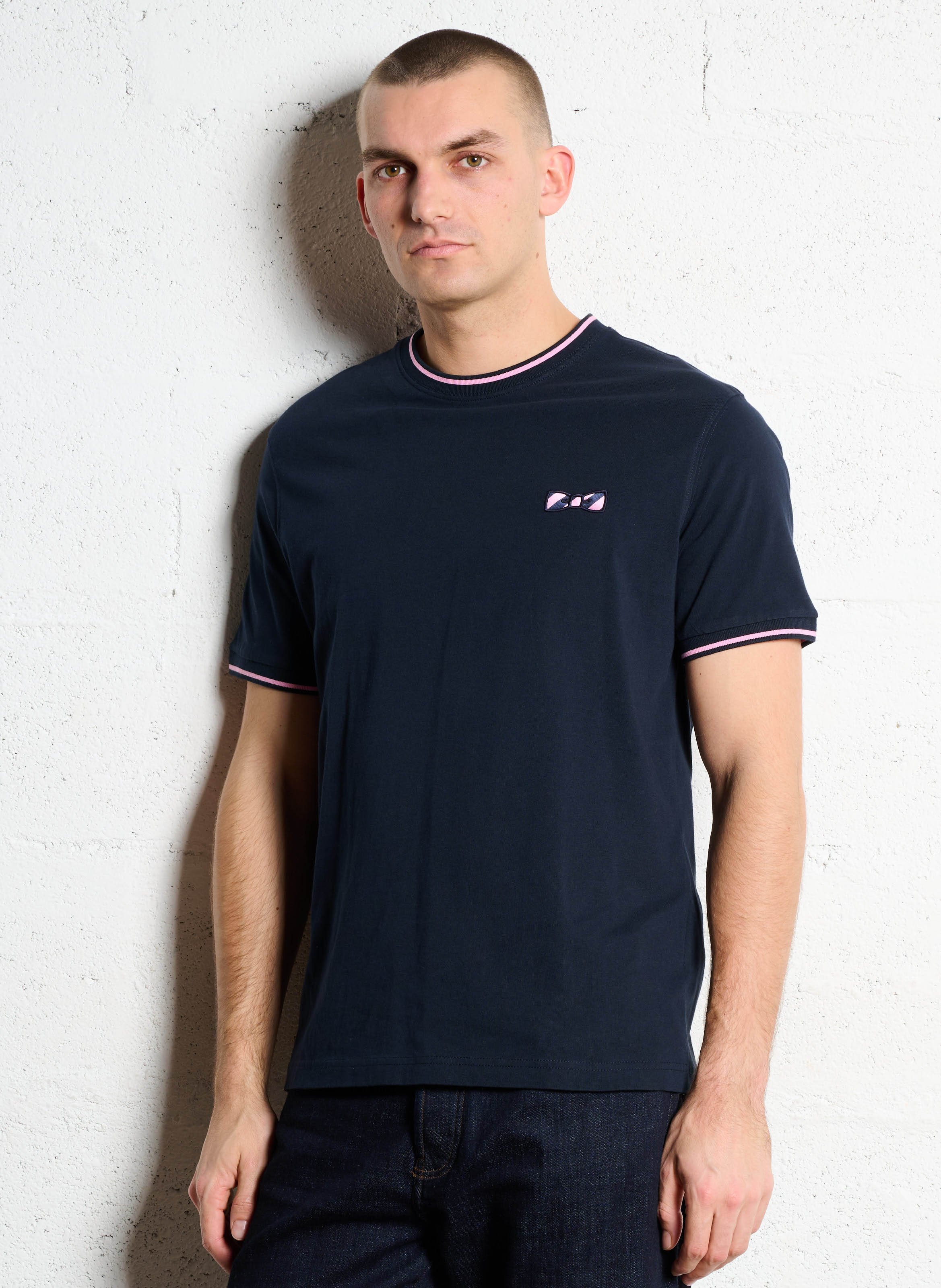 Tee-shirt droit col rond brodé en coton  EDEN PARK Bleu