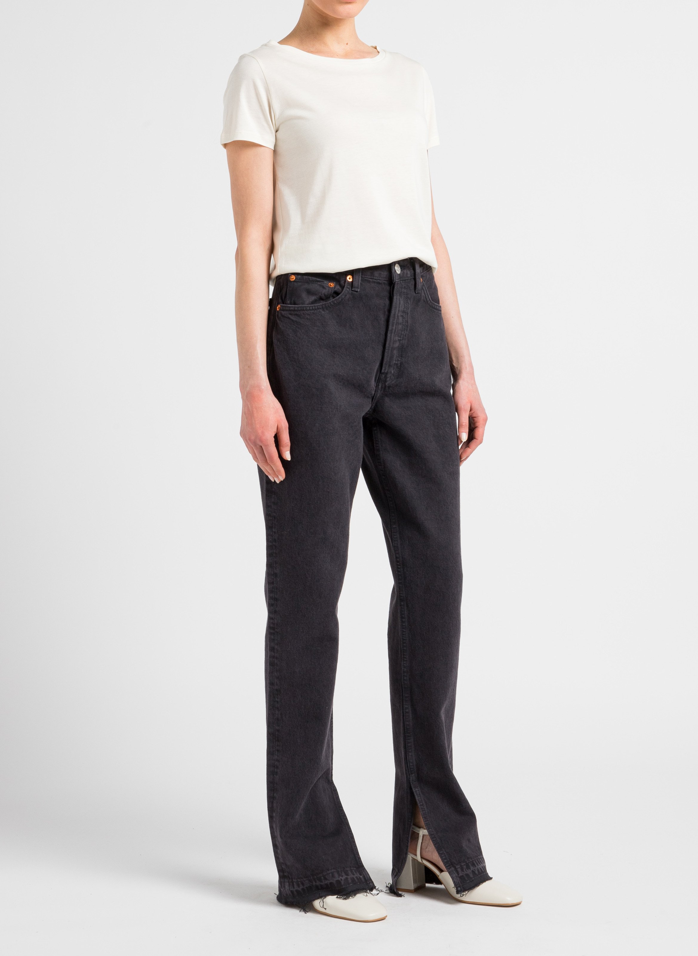 Jean droit taille haute en coton  RE/DONE Noir