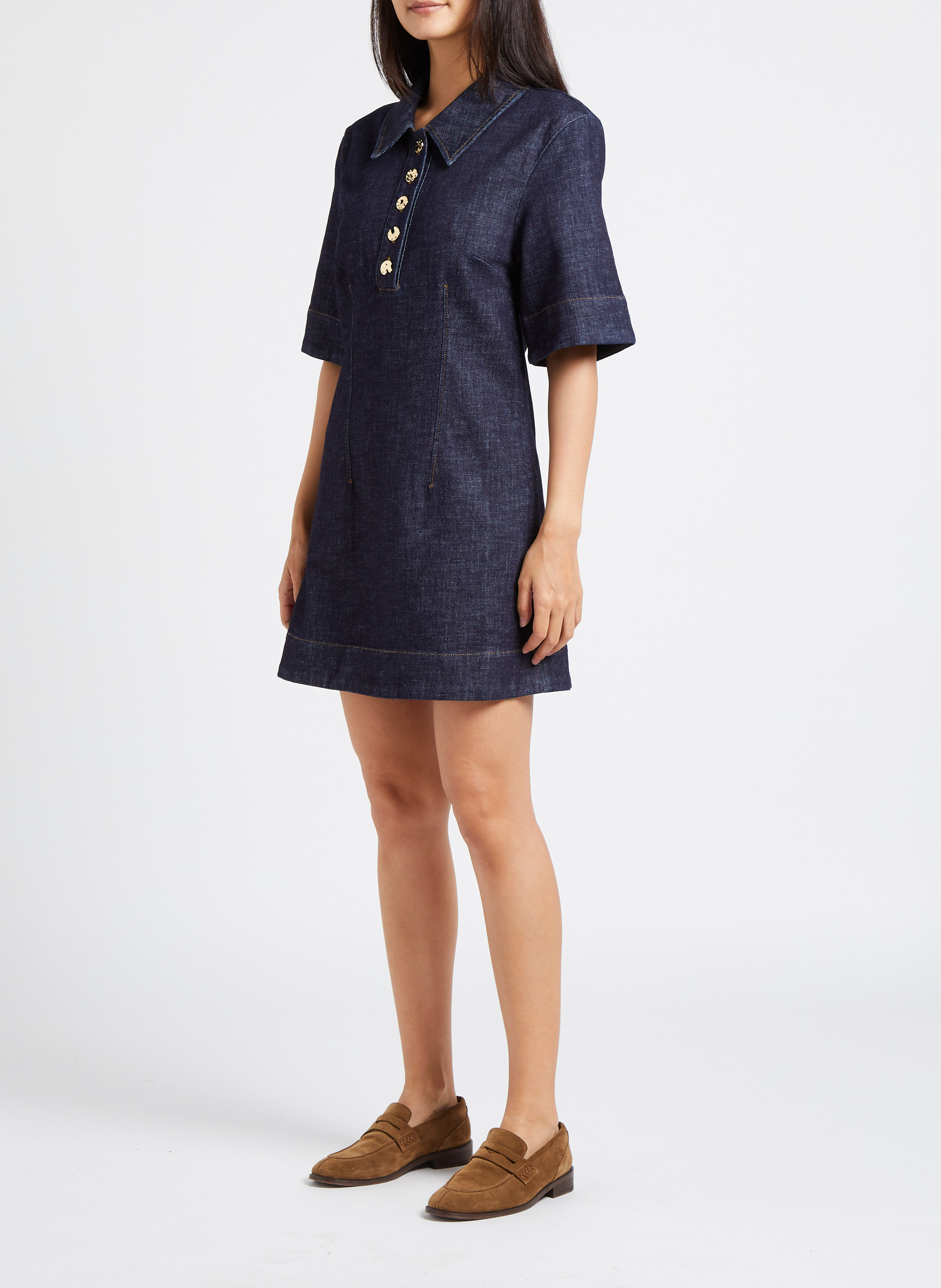 Korte jurk van stretchkatoen met puntkraag MAISON LABICHE Blauw