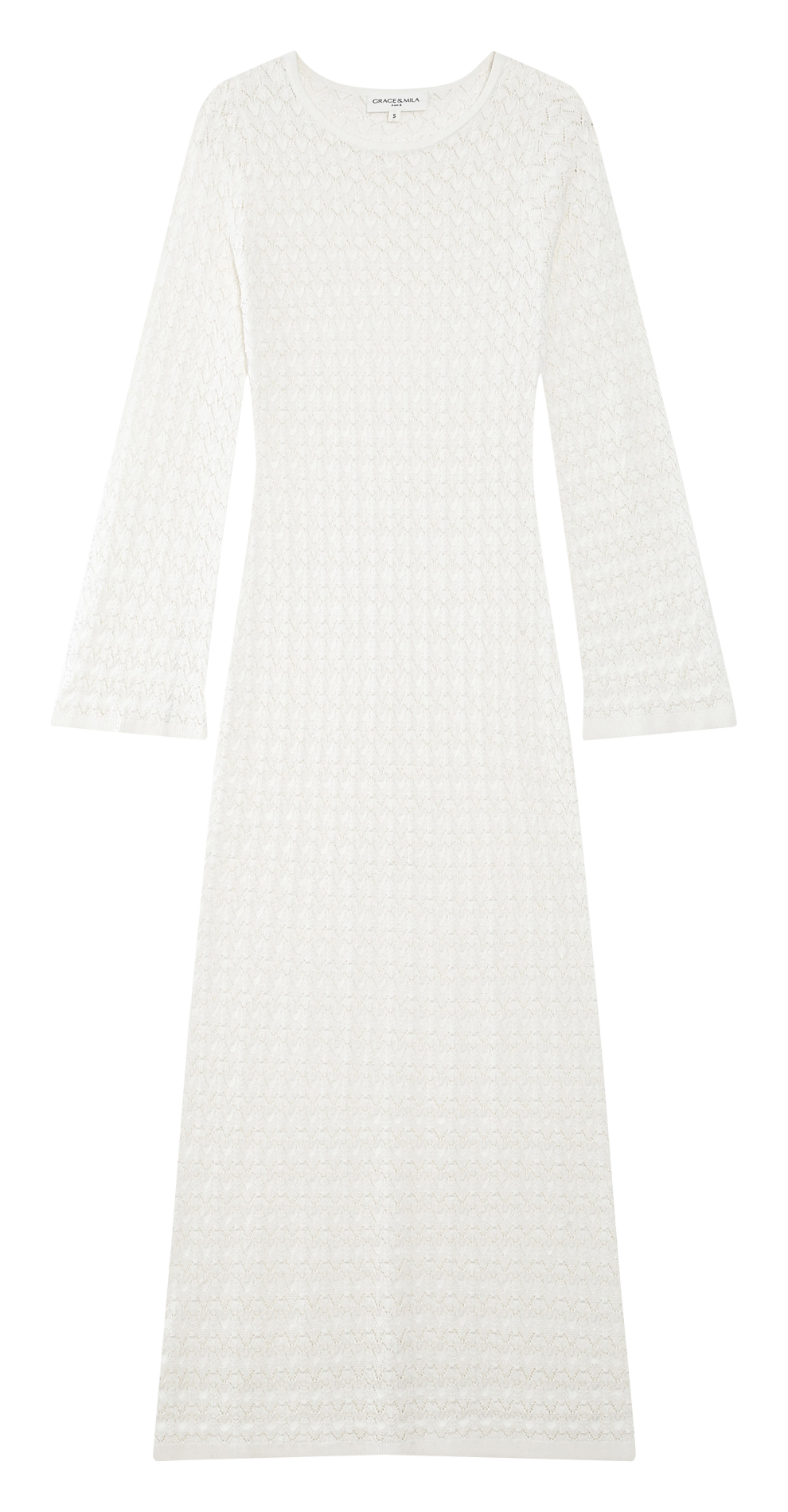 Robe longue col rond tricotée GRACE ET MILA Blanc