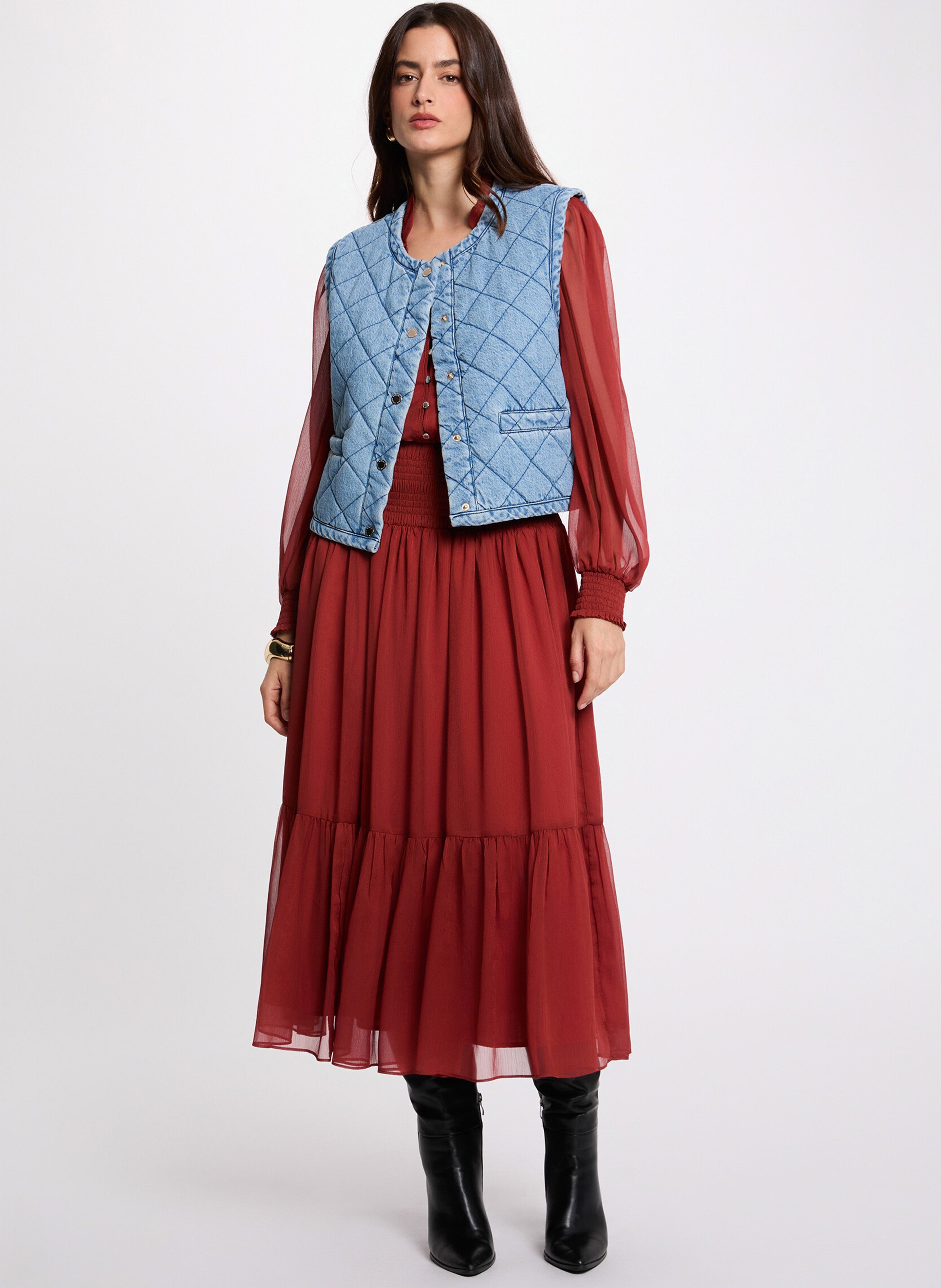 Veste courte sans manches matelassage denim MORGAN Bleu