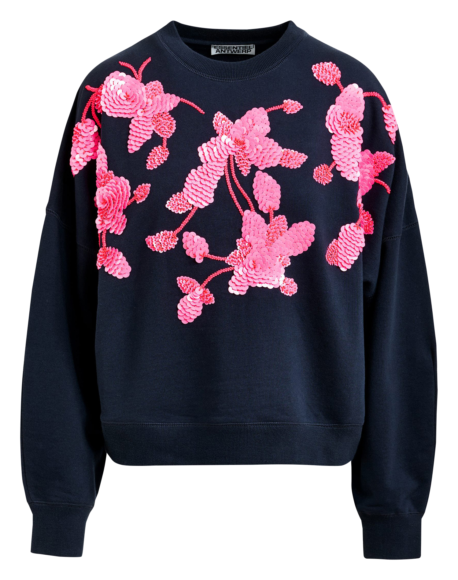 Oversized Sweatshirt with Embroidered Flowers ESSENTIEL ANTWERP Blue