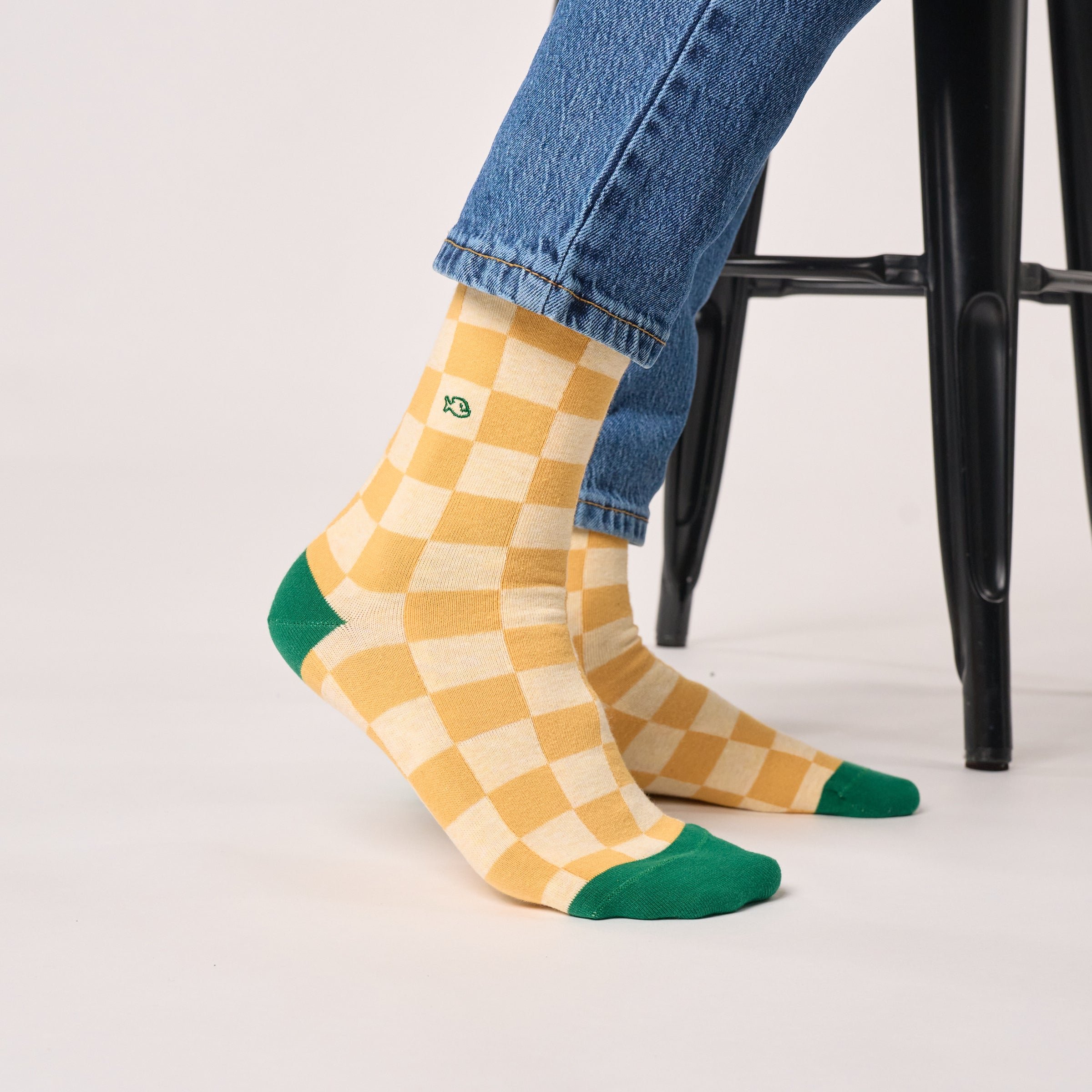 Combed cotton checkered socks BILLYBELT Yellow