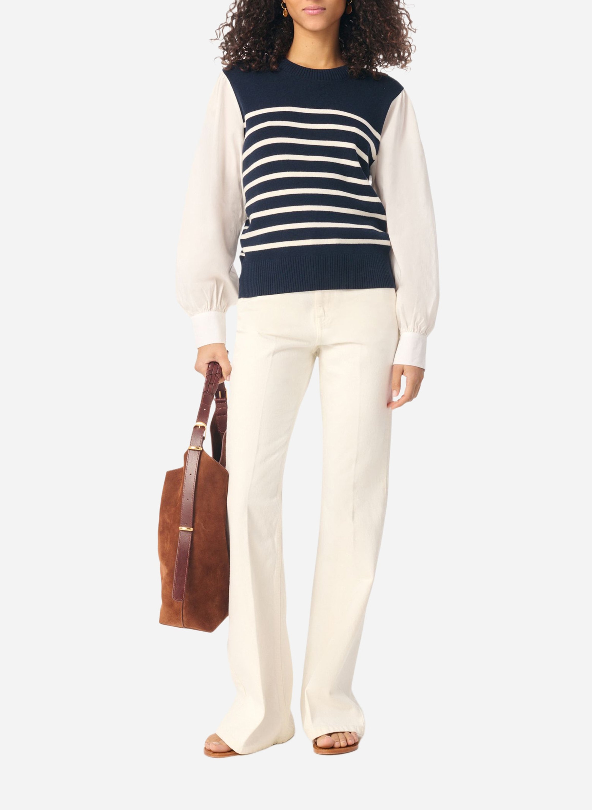 Striped wool sweater with cotton sleeves VANESSA BRUNO Blue