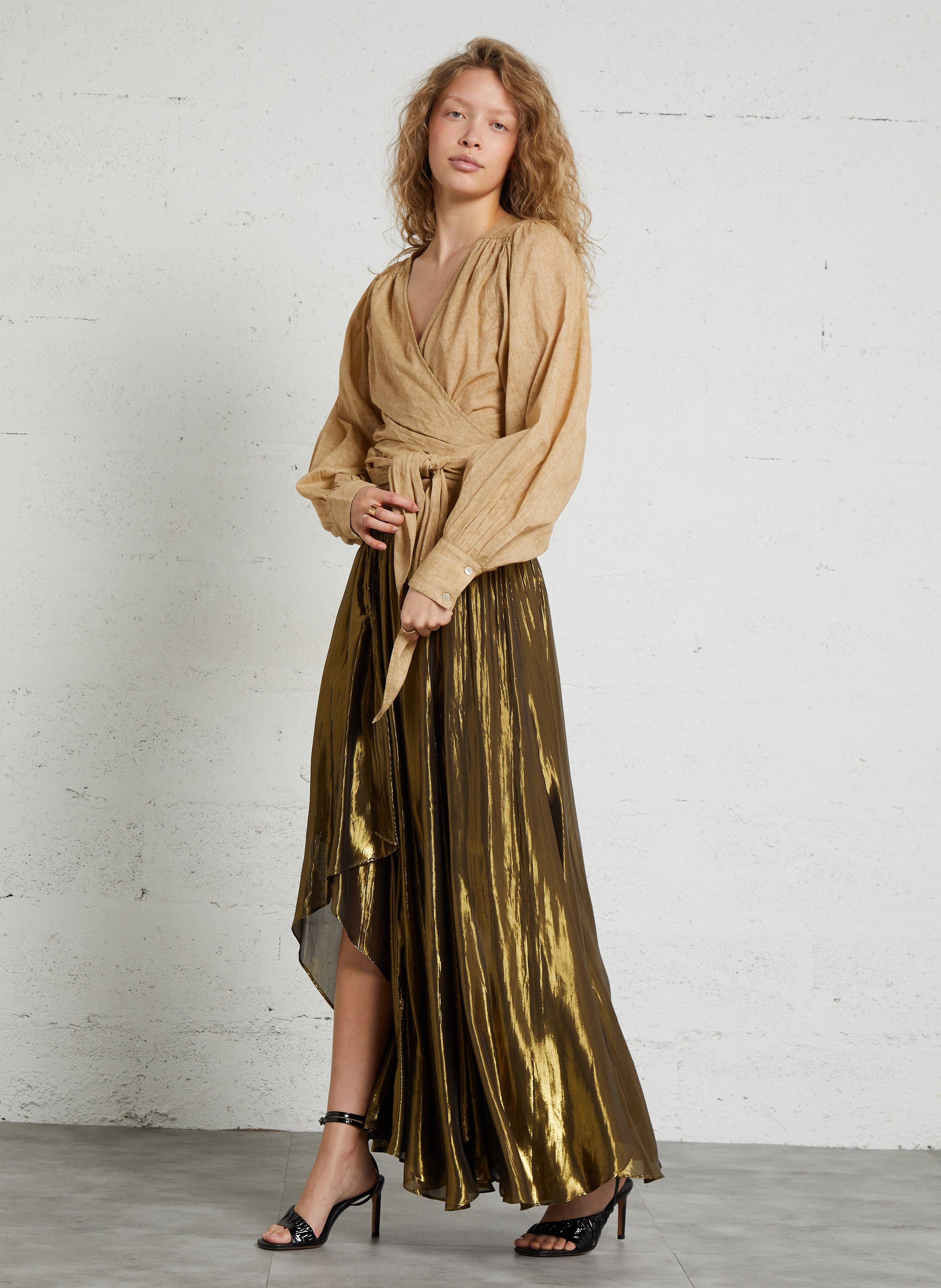 Oversized V-neck cotton blouse MES DEMOISELLES Beige