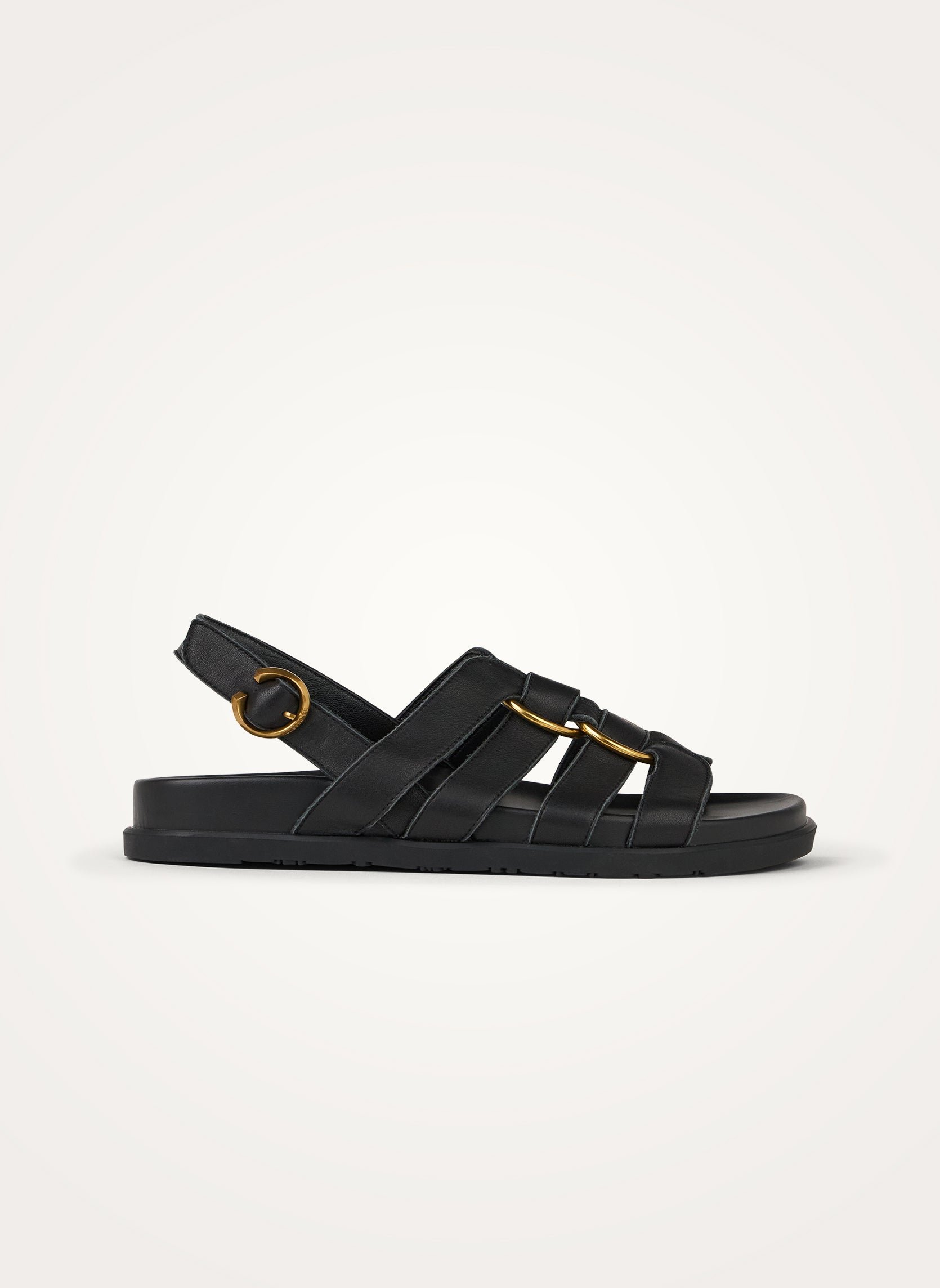 Flat sandals with multiple cowhide straps and buckle VANESSA WU Black