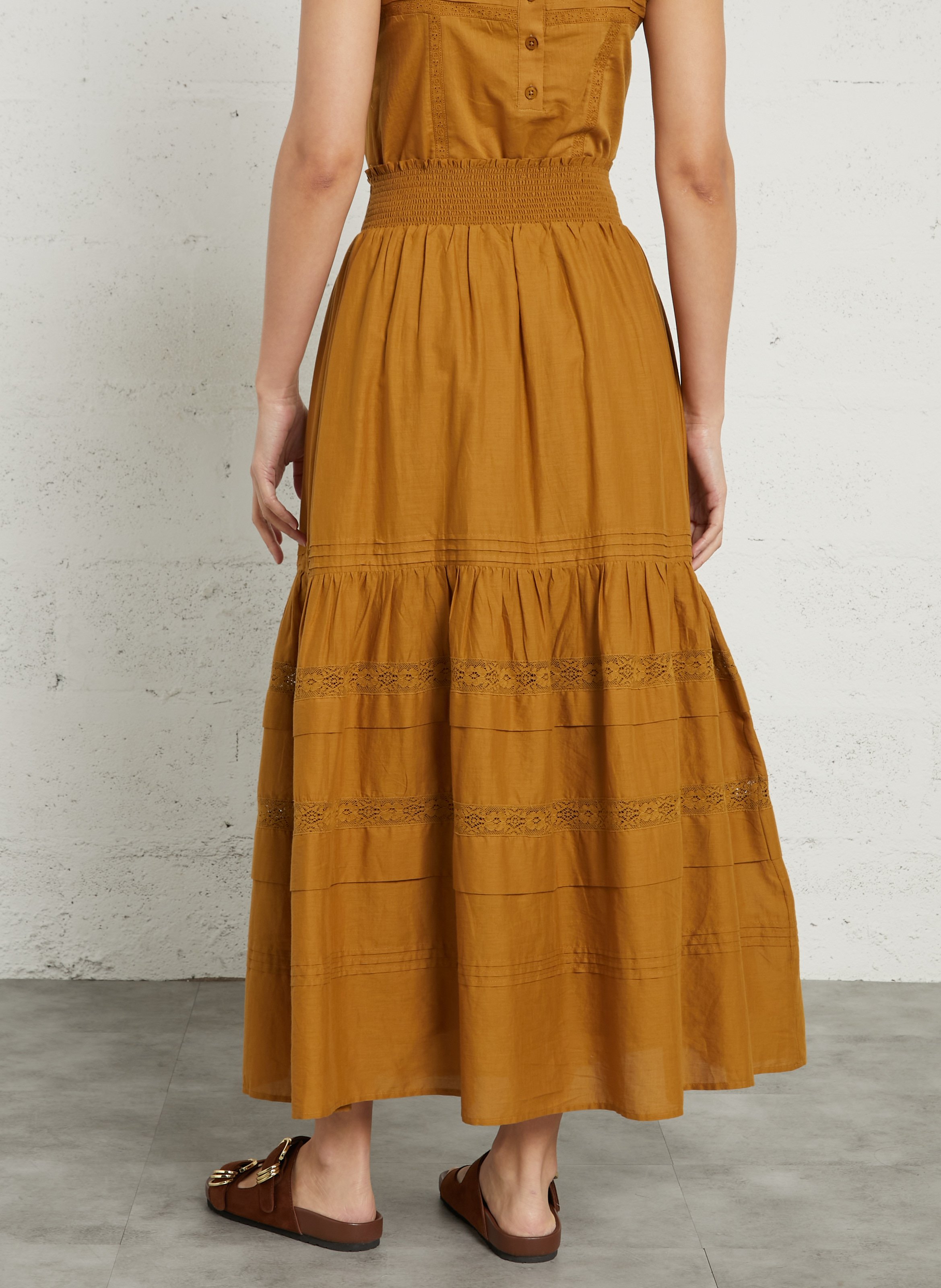 Jupe longue en coton DES PETITS HAUTS Doré