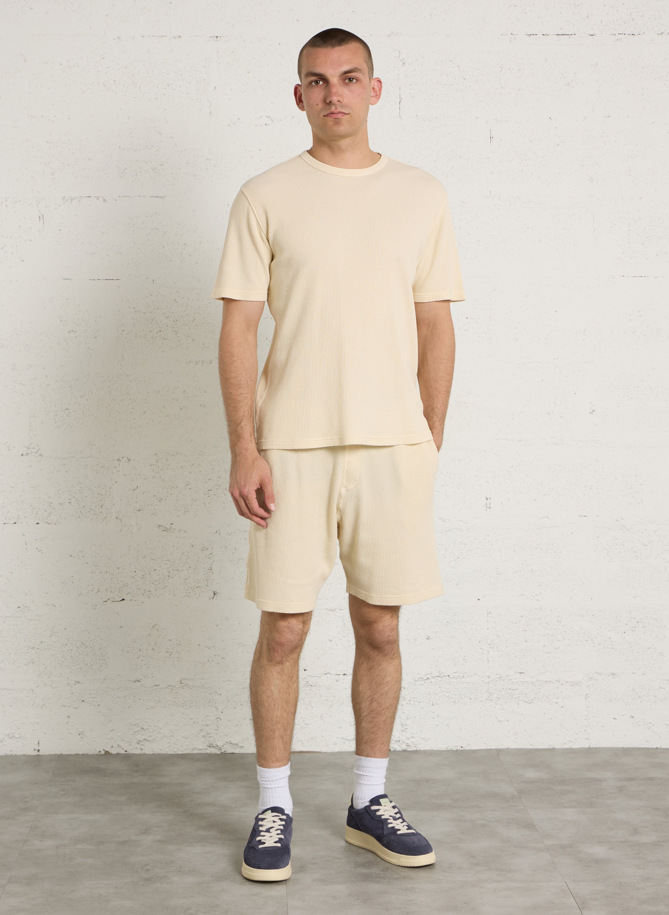 Cotton embossed straight shorts. HARTFORD Beige