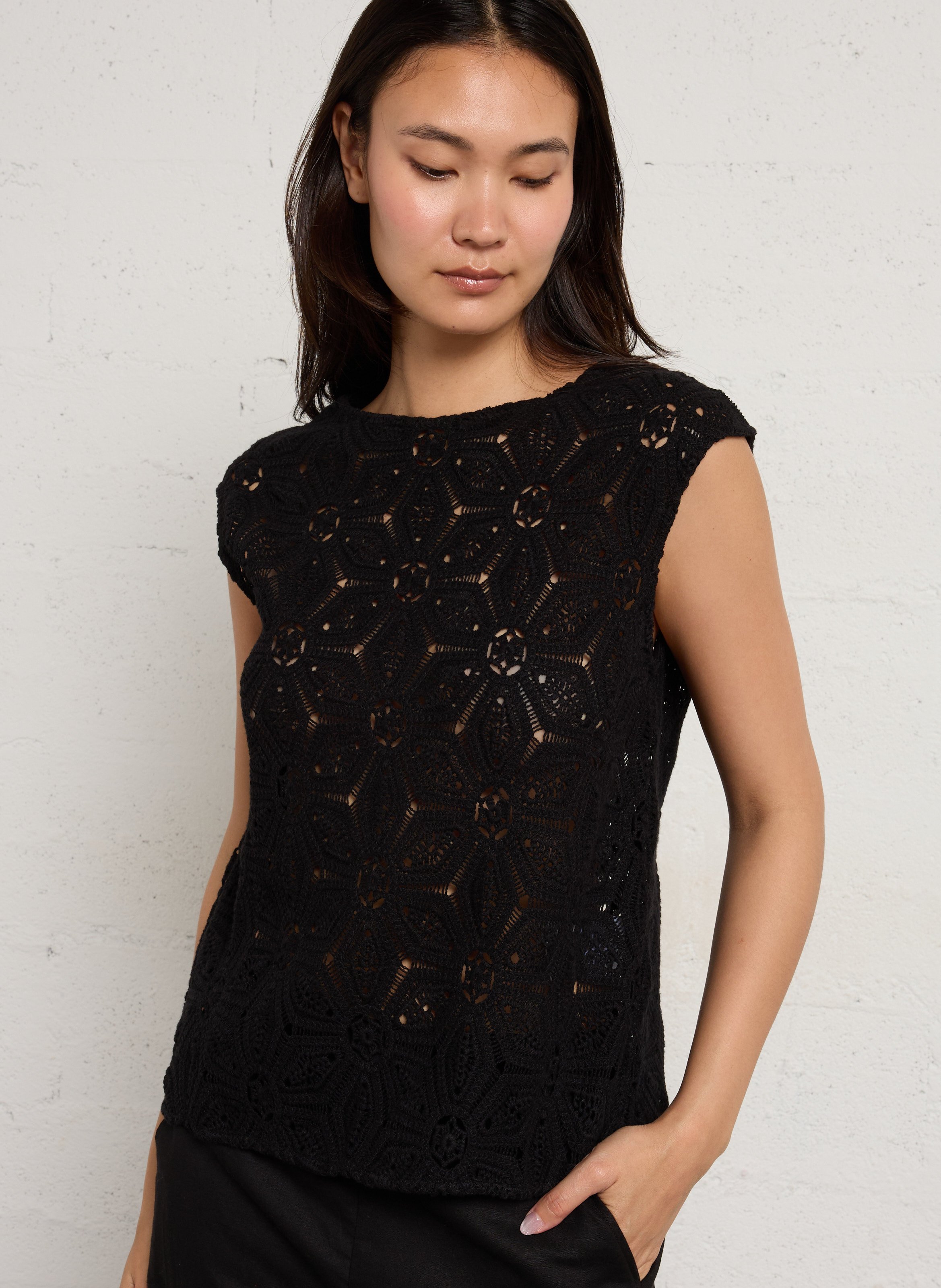 Top col rond en crochet SUD EXPRESS Noir