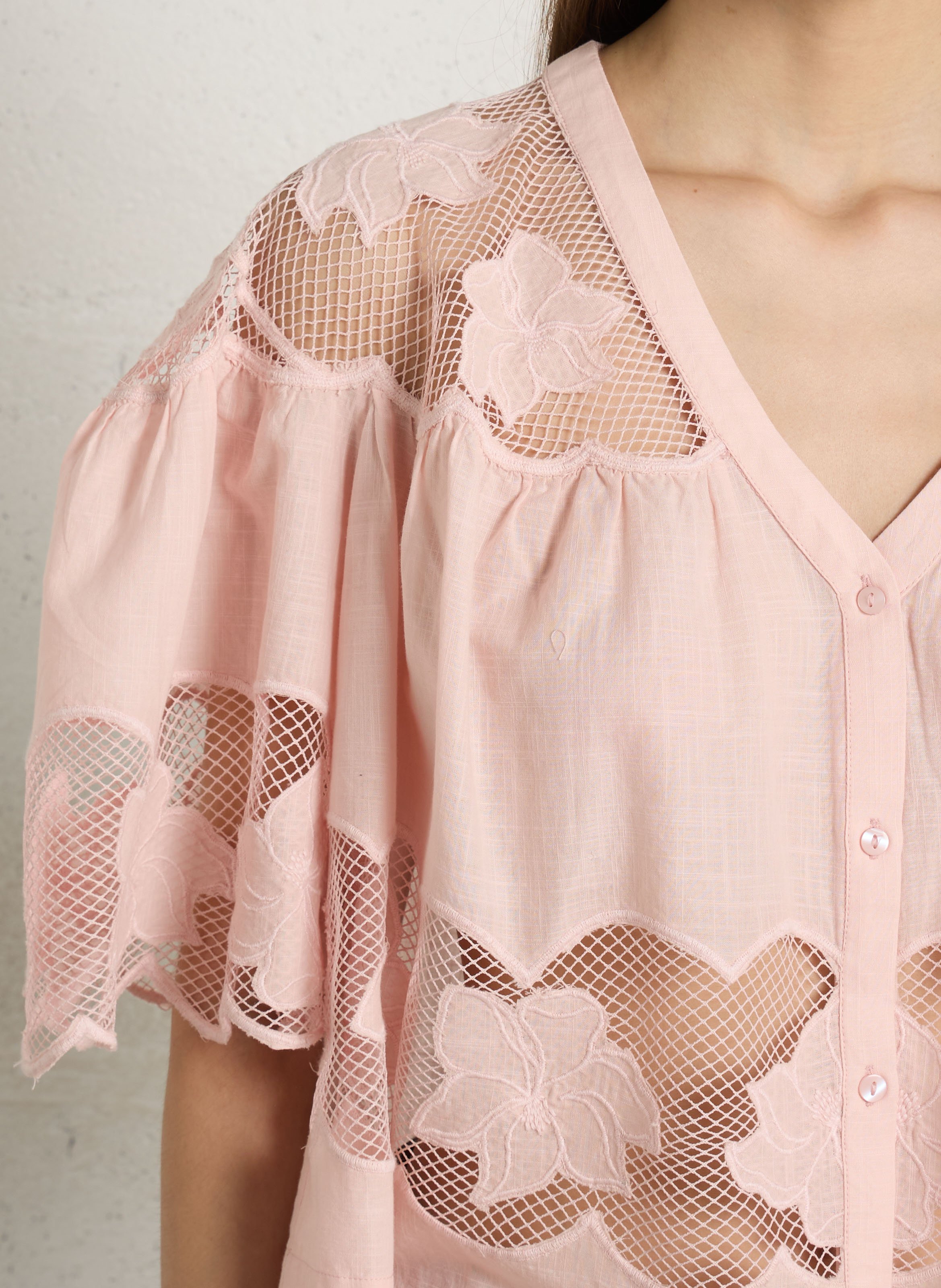 Oversized V-neck cotton blouse BERENICE Pink