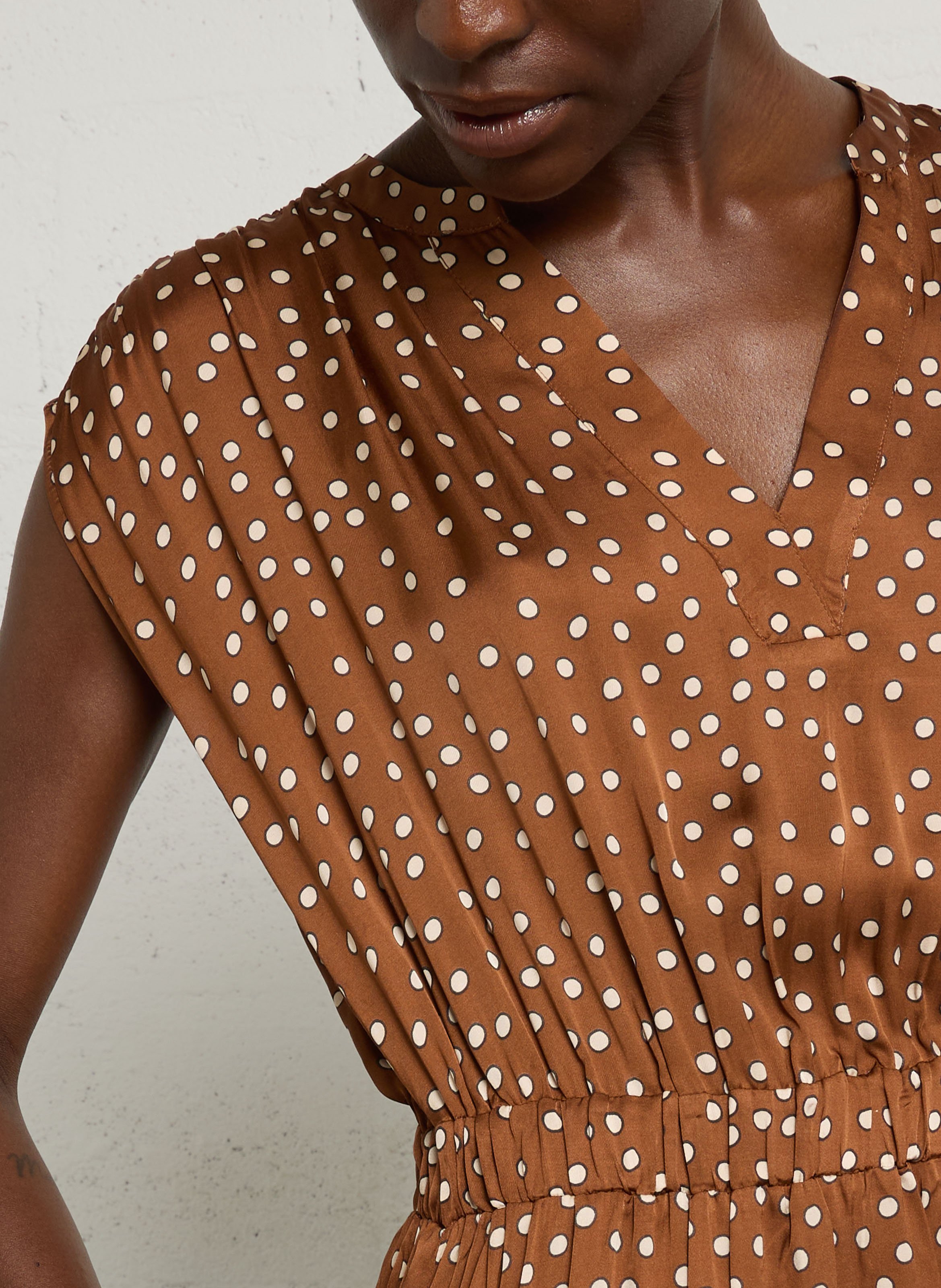 Long V-neck polka dot maxi dress MAISON 123 Brown