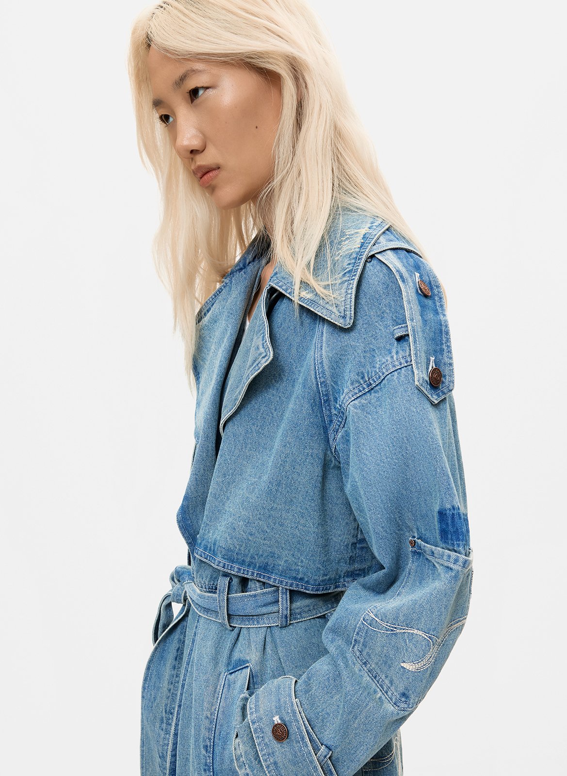 Trench droit col tailleur en coton DESIGUAL Bleu