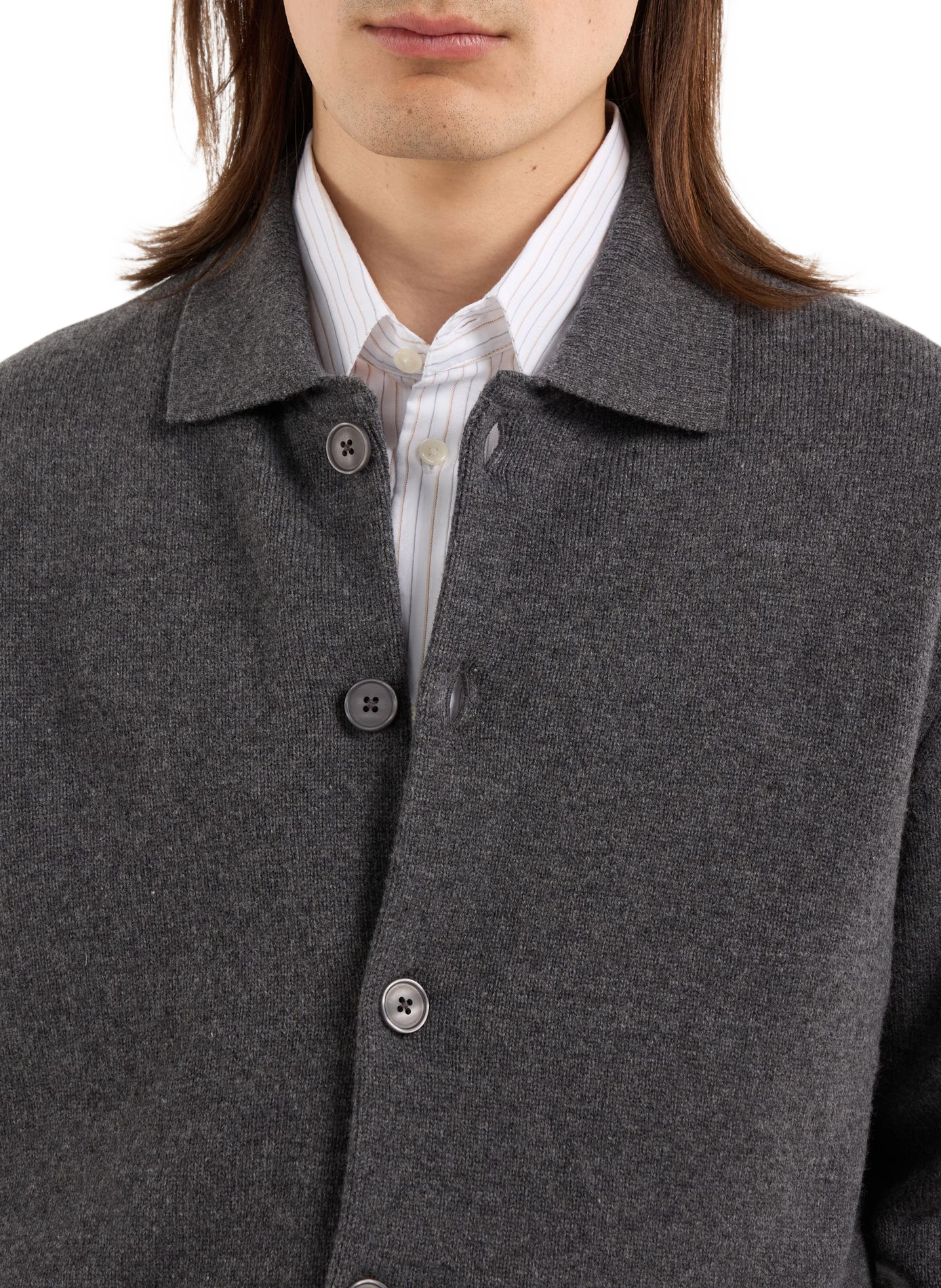 Wool polo collar cardigan SAISON 1865 Grey