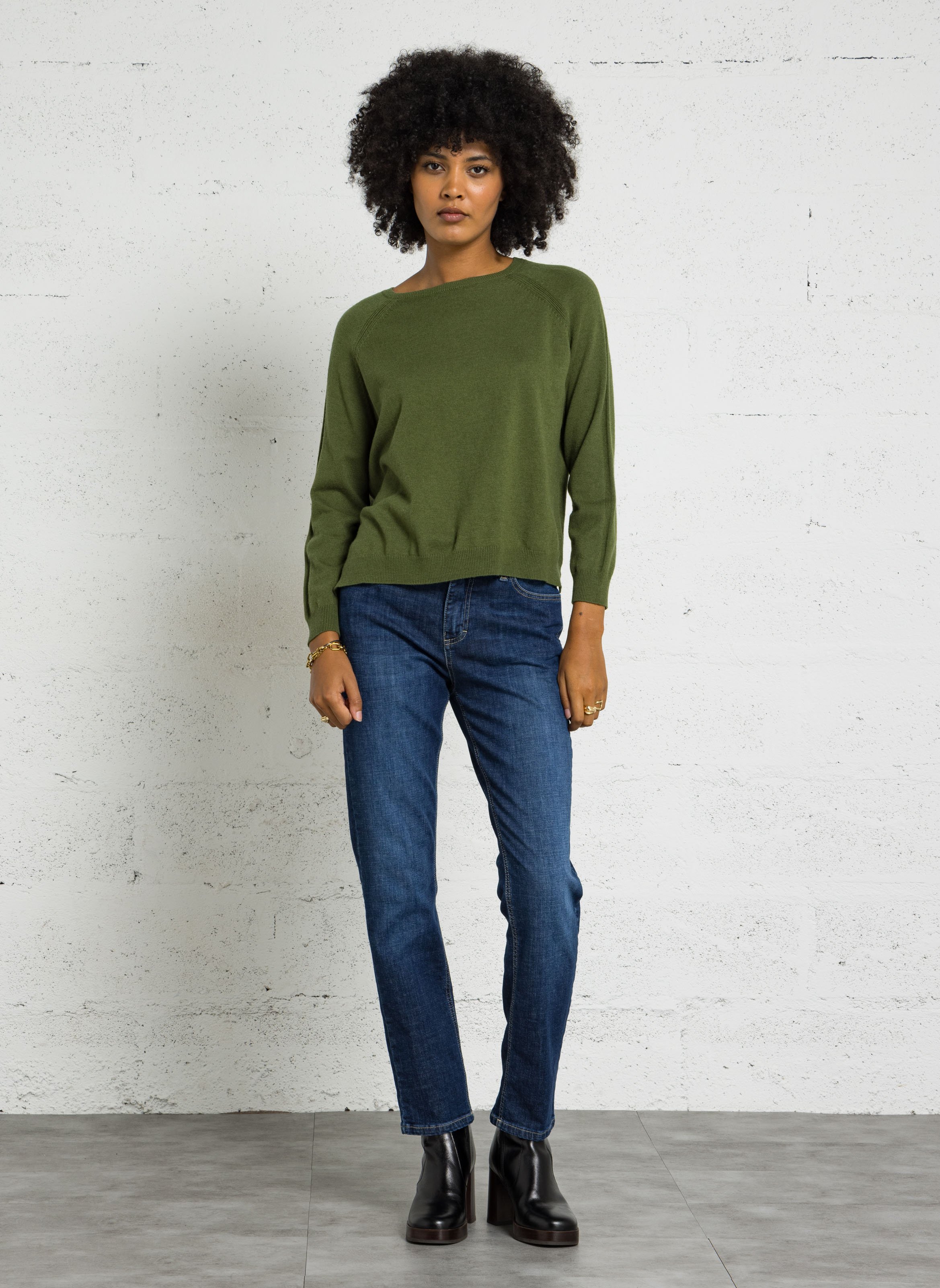 Langarm-Pullover in Uni-Farbe NICE THINGS Khaki
