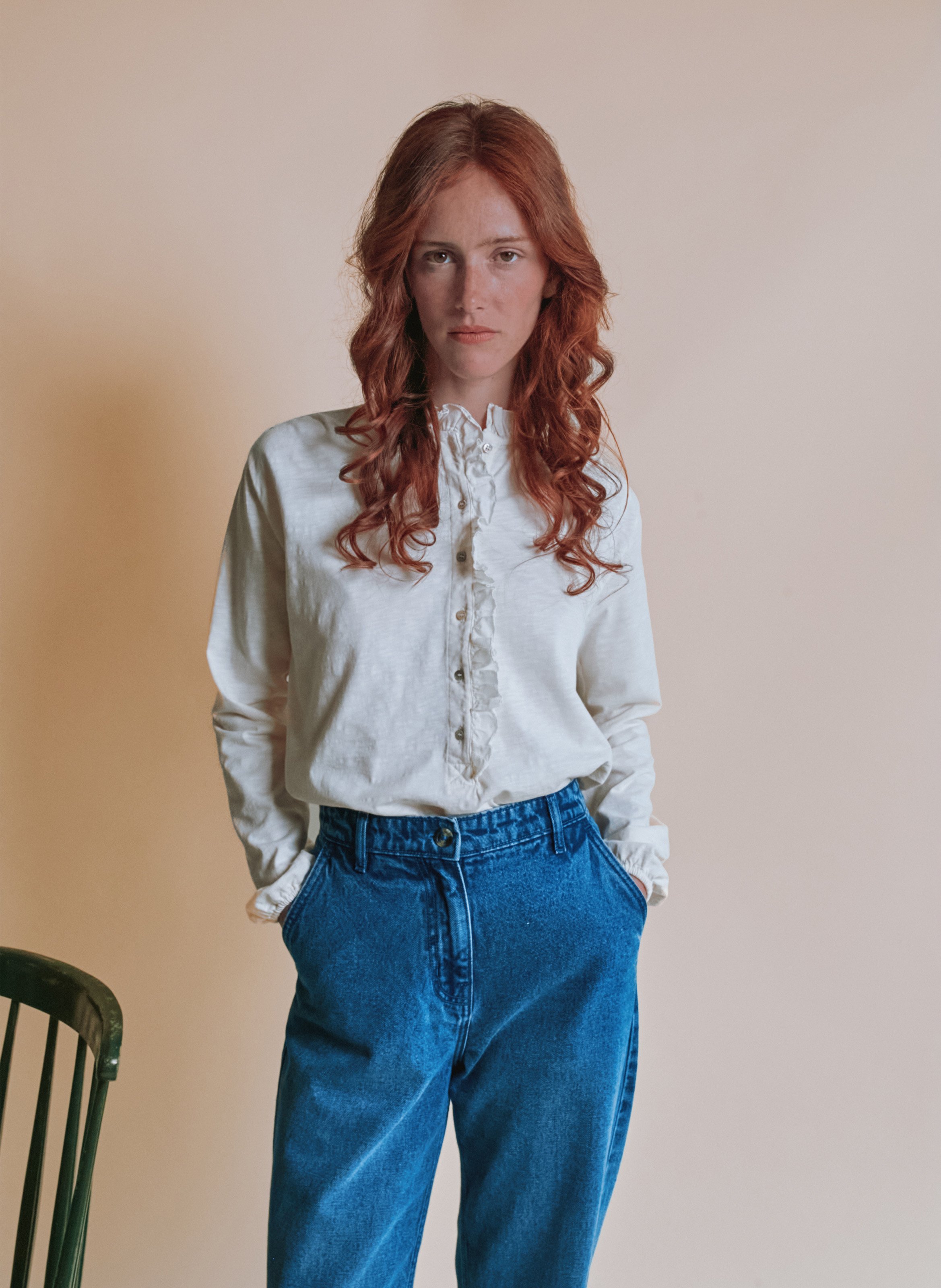 Blouse droite col rond en coton bio EMILE ET IDA Beige