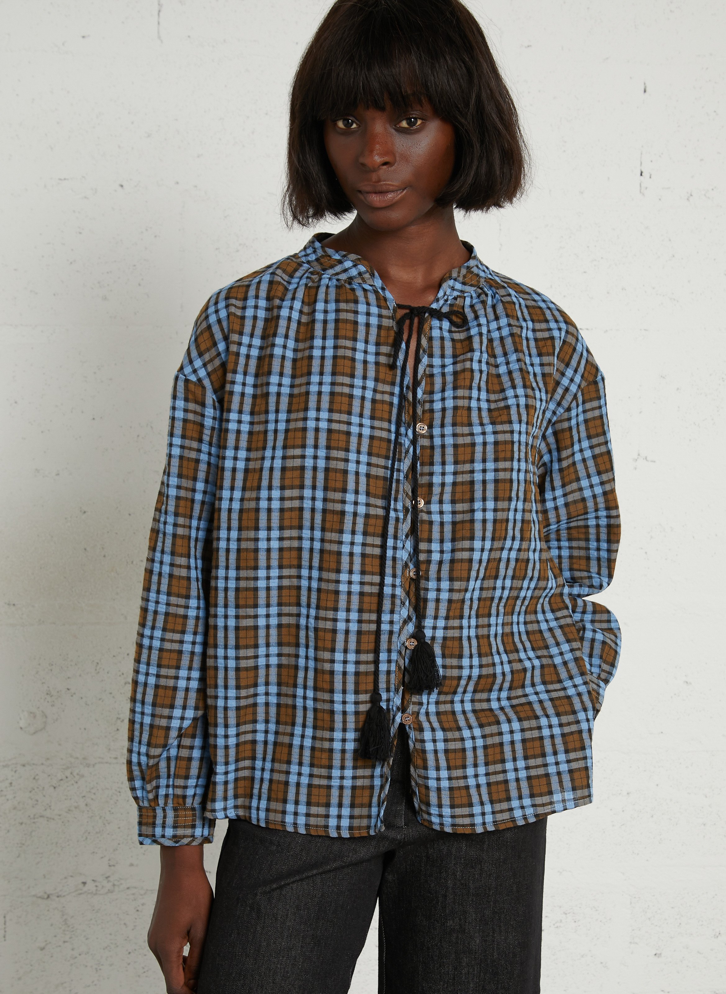 Baumwollbluse mit Rundhalsausschnitt THE KORNER Blau