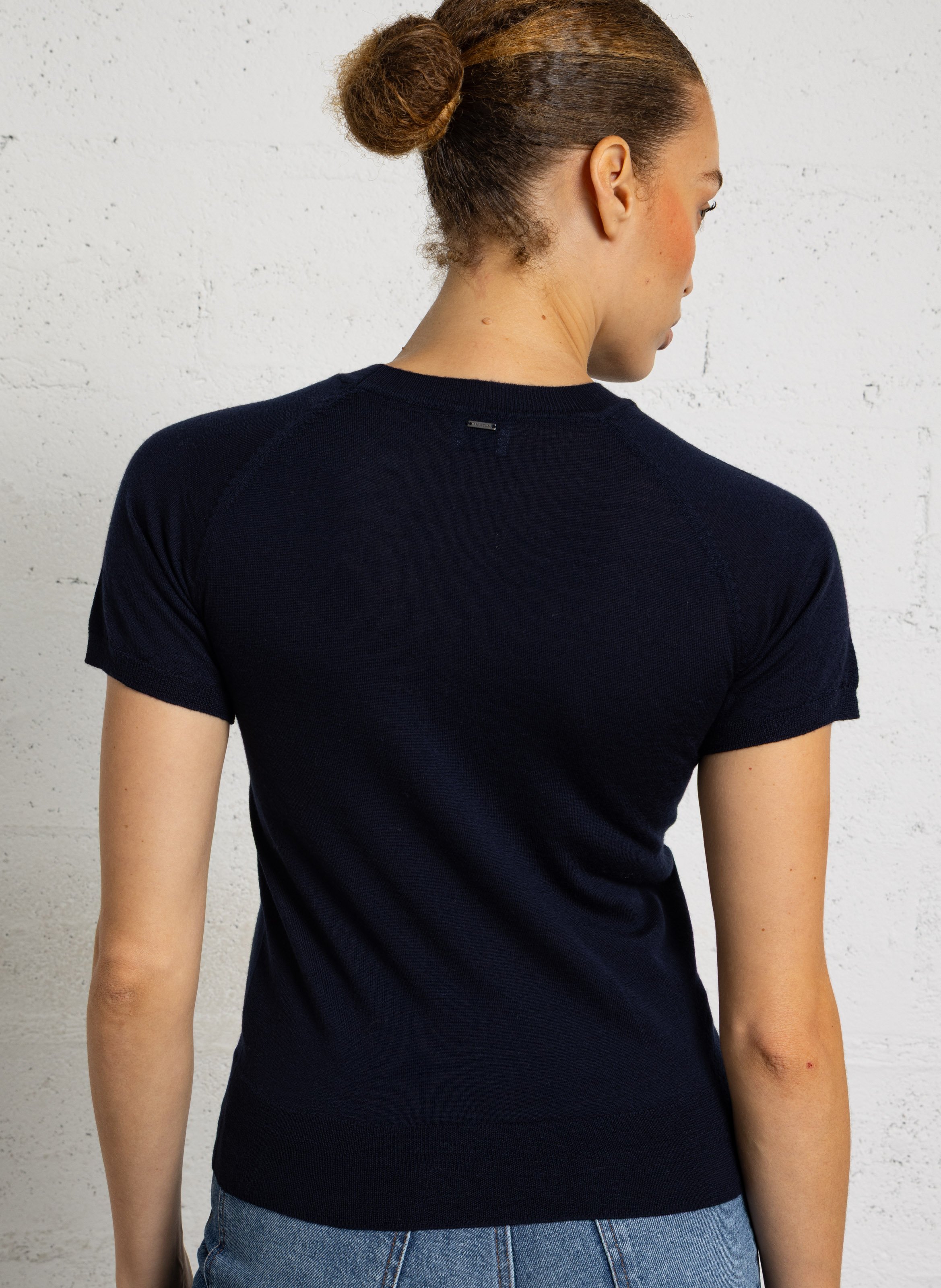 Feiner Kurzarm-Pullover aus Wolle IKKS Blau