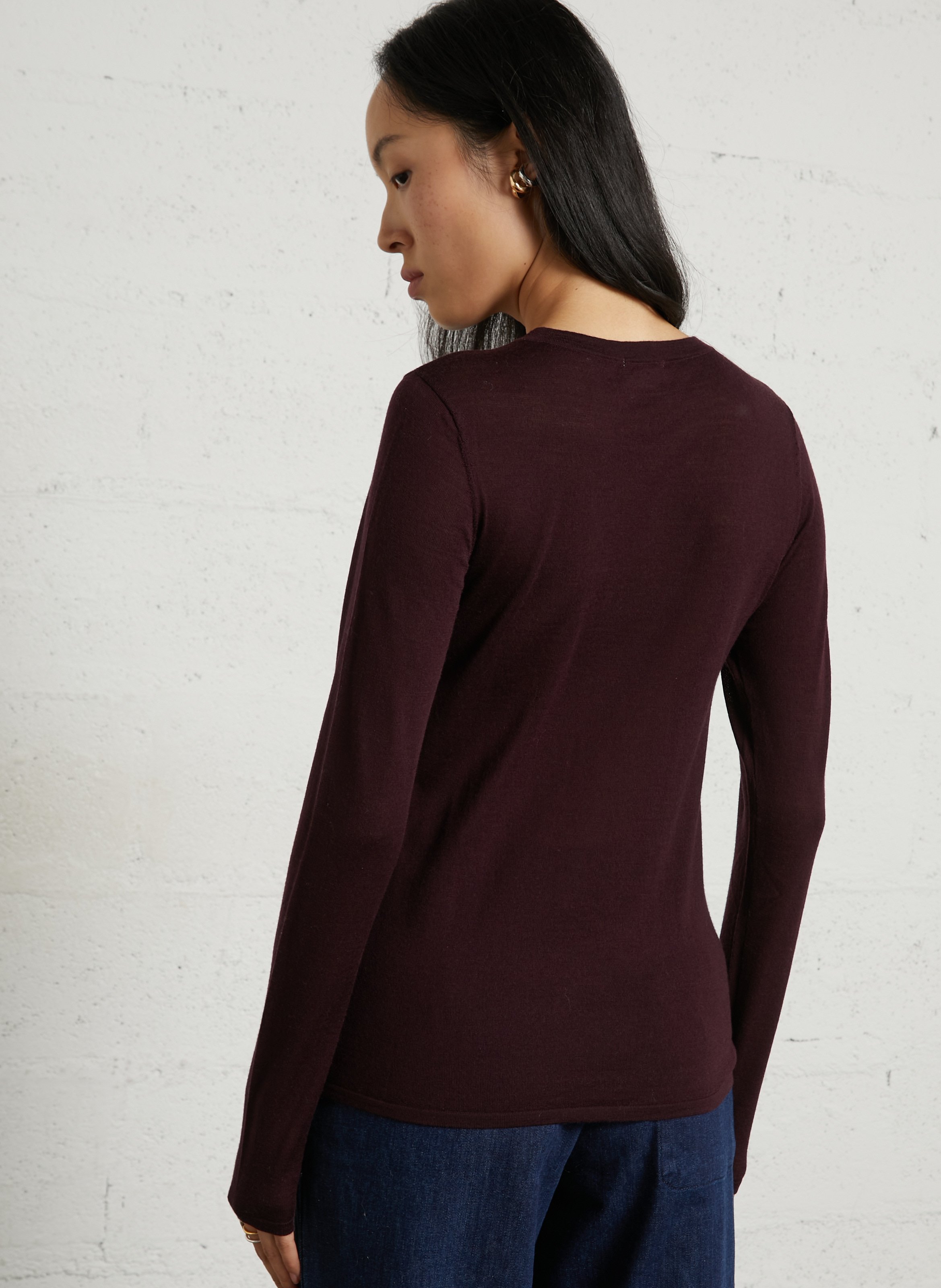 Pull fin col rond manches longues en laine mérinos PETITE MENDIGOTE Violet