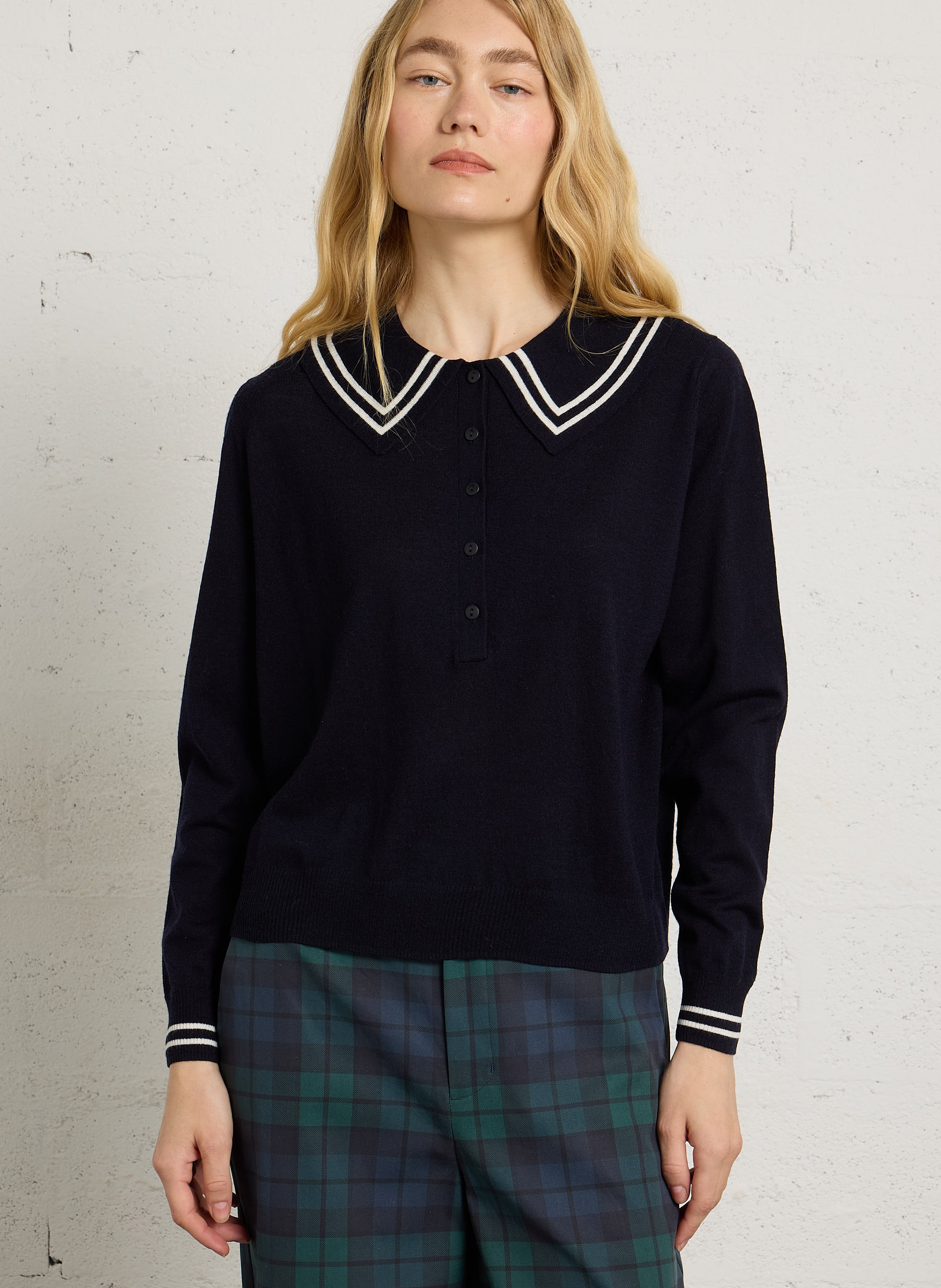 Wool sweater with Peter Pan collar THE TINY BIG SISTER Blue