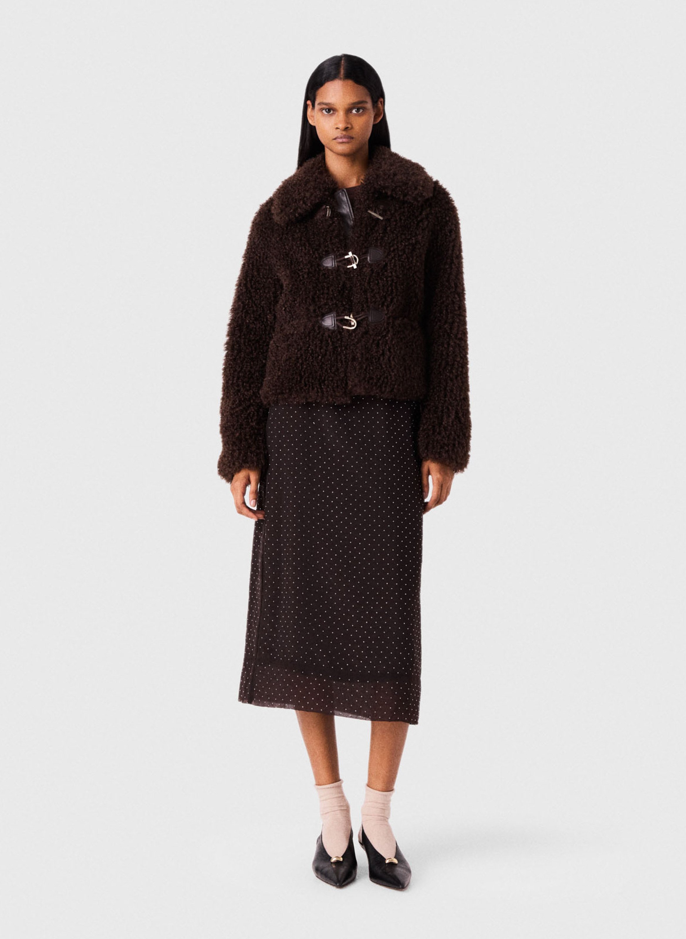 Veste col classique en fausse fourrure MAJE Marron