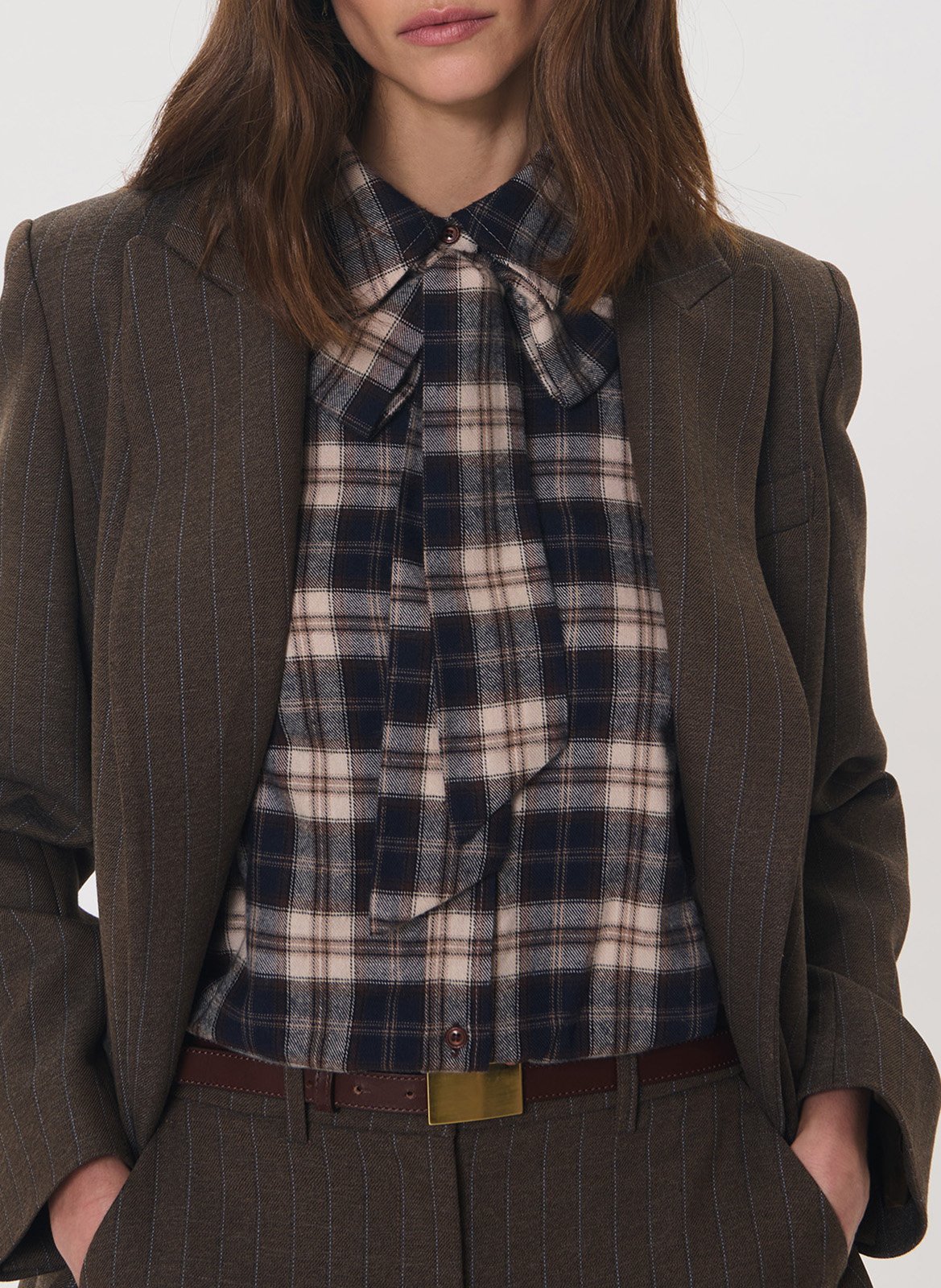 Straight-fit checked shirt in a cotton blend TARA JARMON Brown