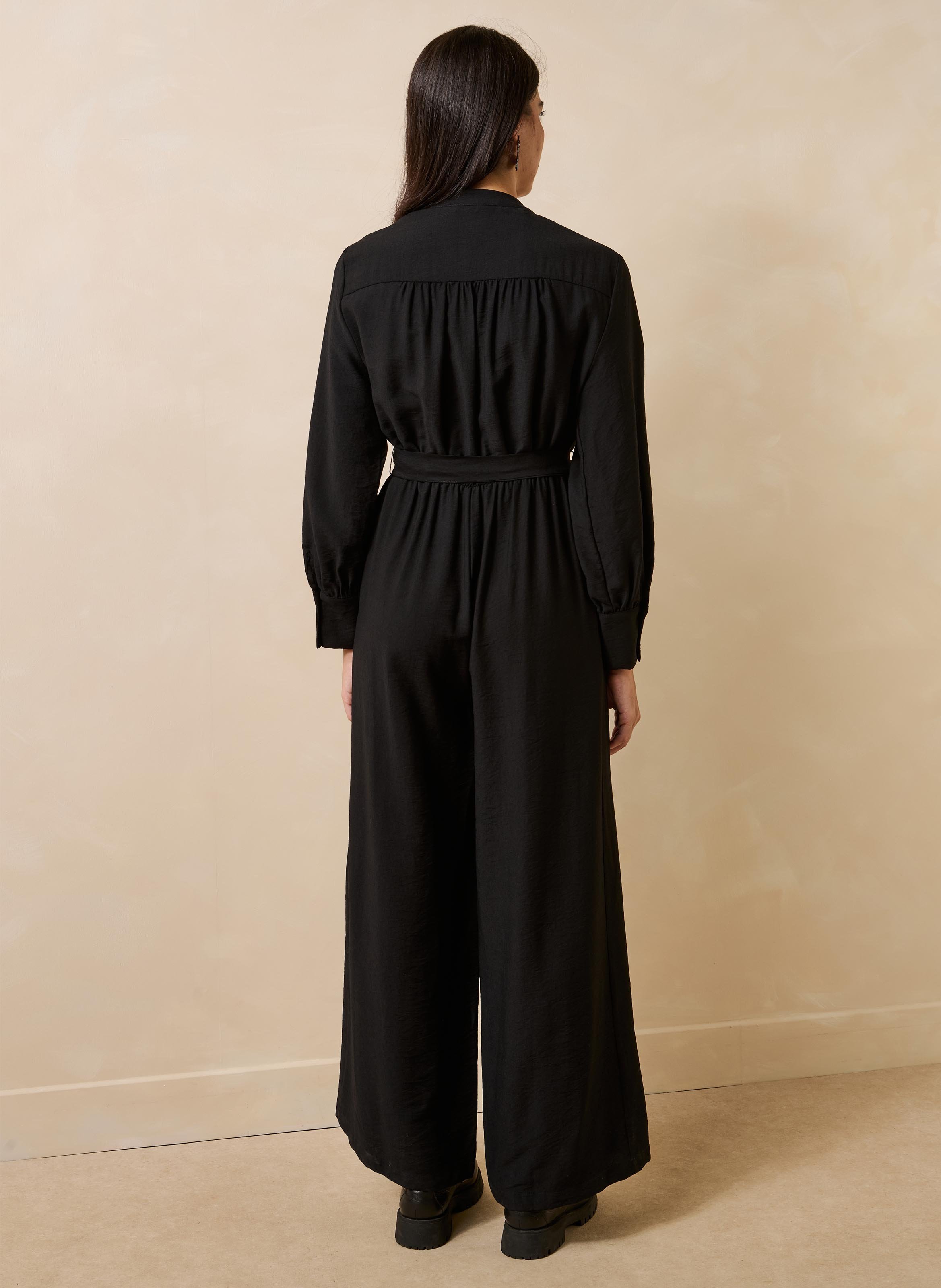 Long belted long-sleeved dress LA FEE MARABOUTEE Black