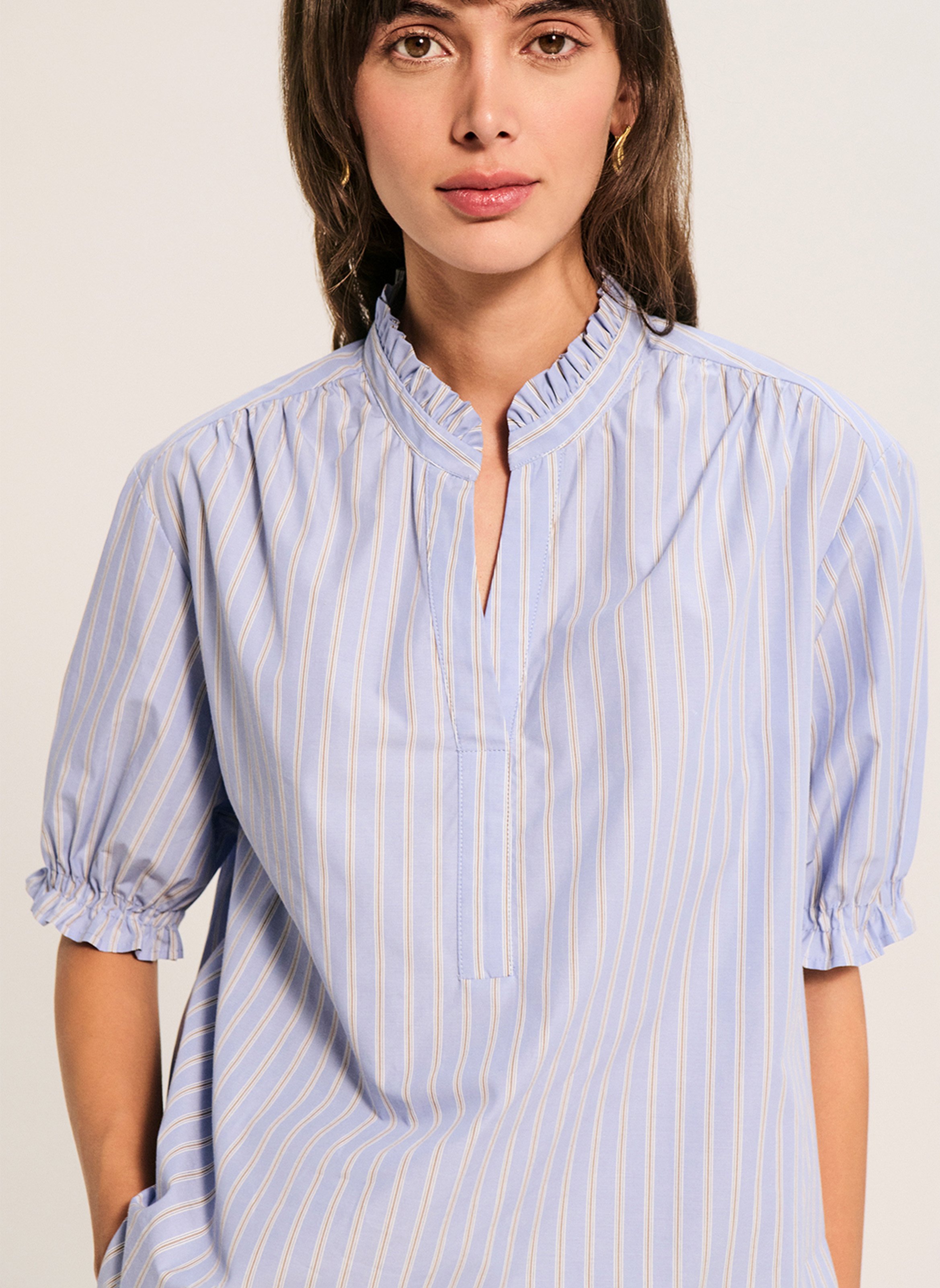 Blouse col tunisien rayée PABLO Bleu