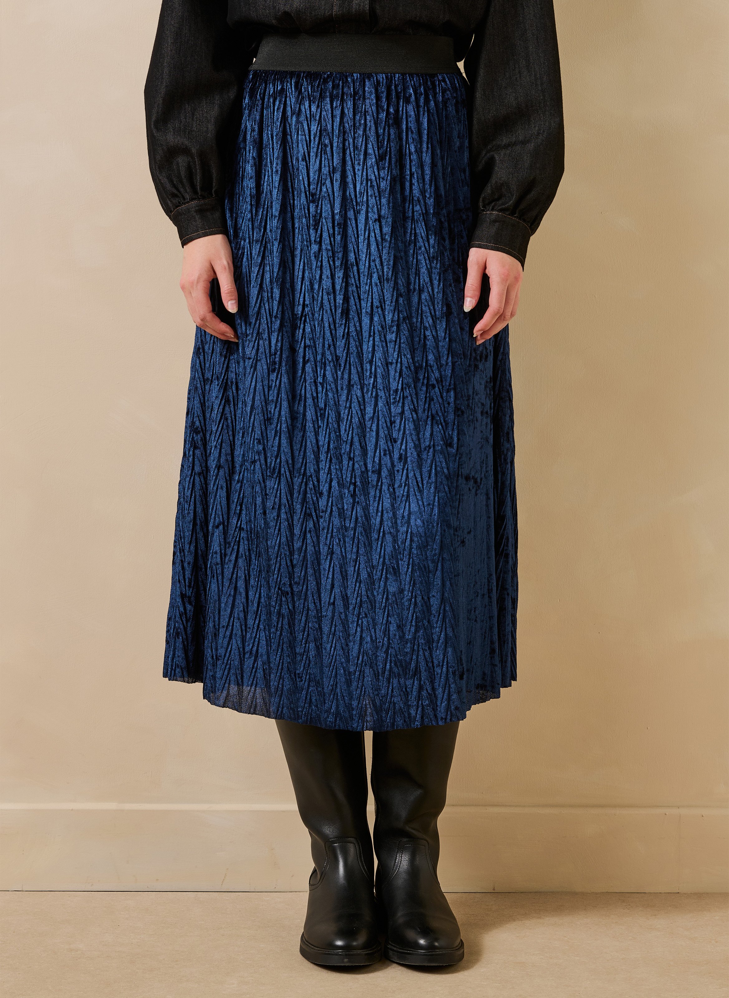 Flared midi skirt in velvet LA FEE MARABOUTEE Blue