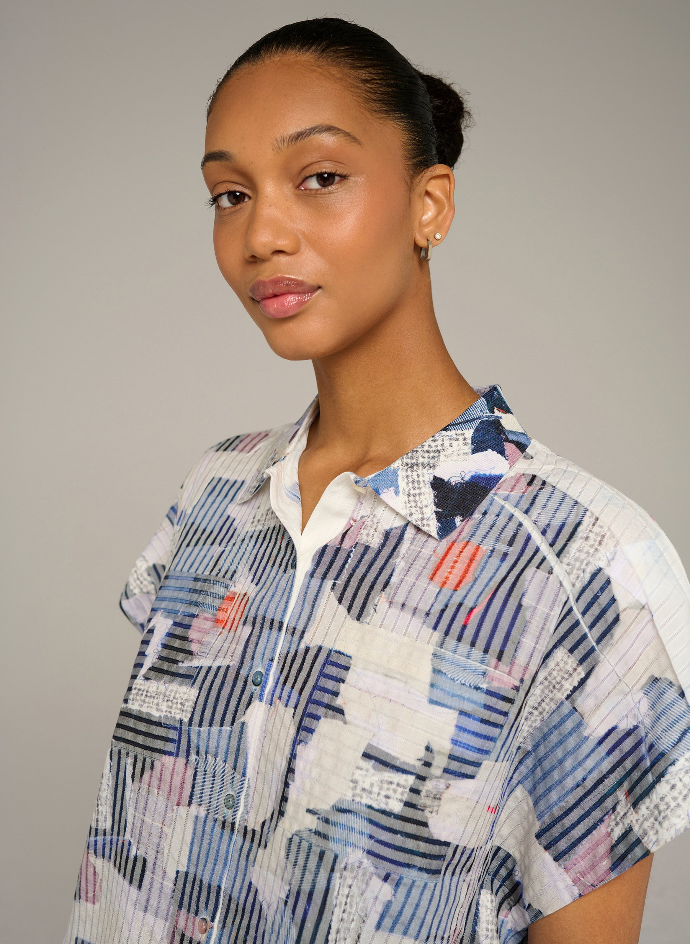 Oversized printed shirt with classic collar COTELAC ACOTE Blue