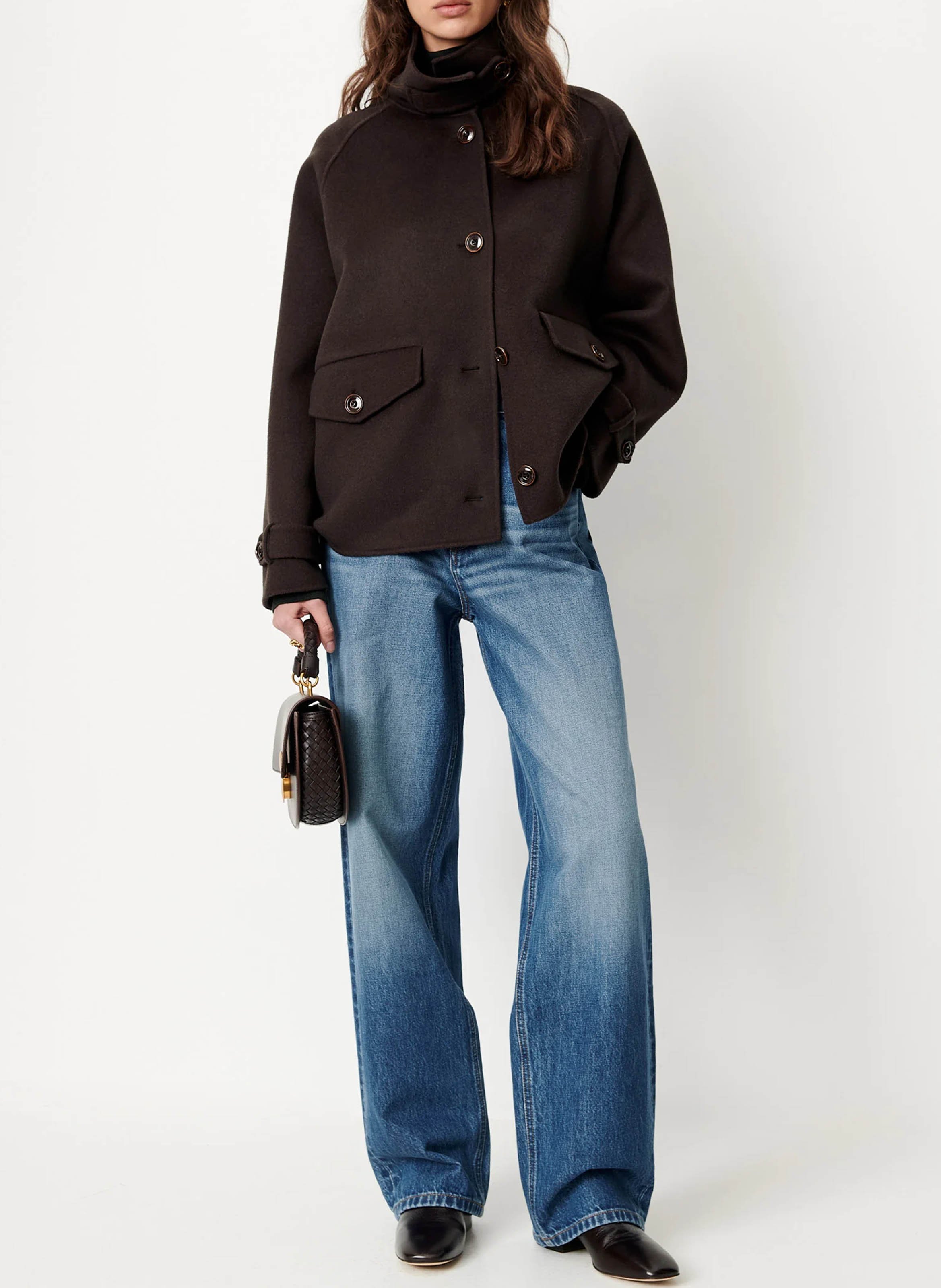 Short high-neck wool-blend coat | Khaki SESSUN Women