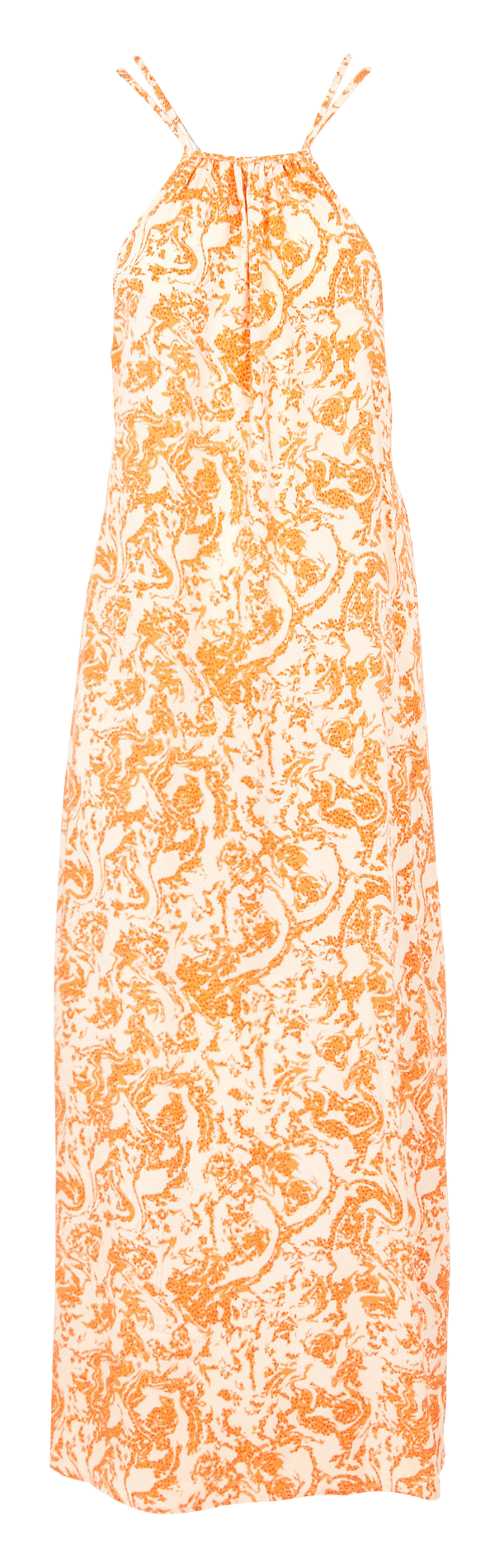 Robe longue encolure carrée imprimée OBJECT Orange