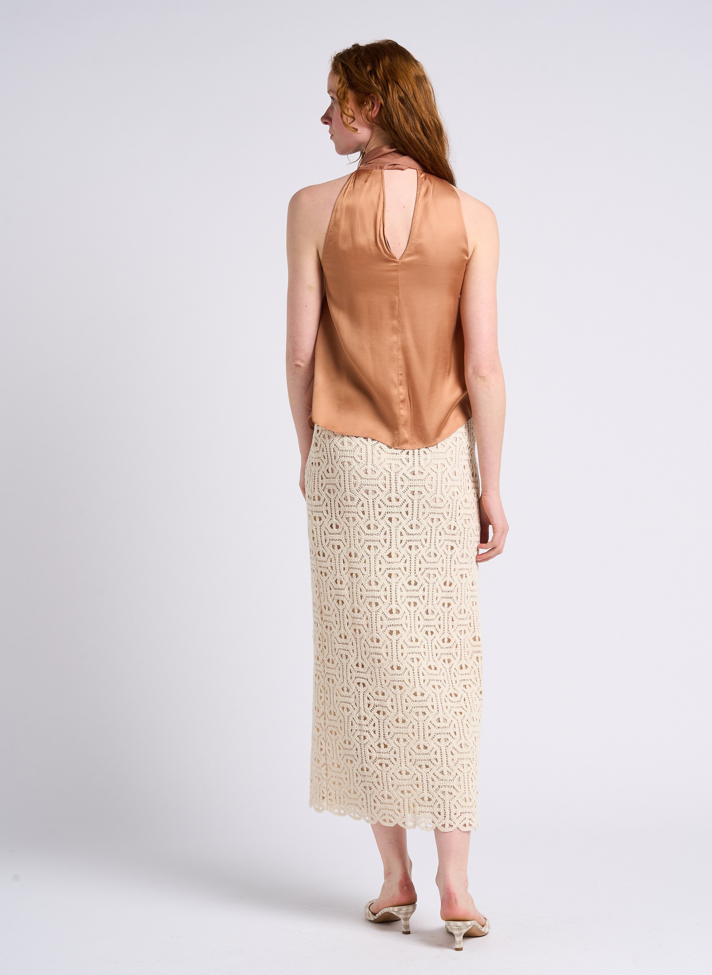 Satiny georgette top with scarf collar MAX&Co. Brown