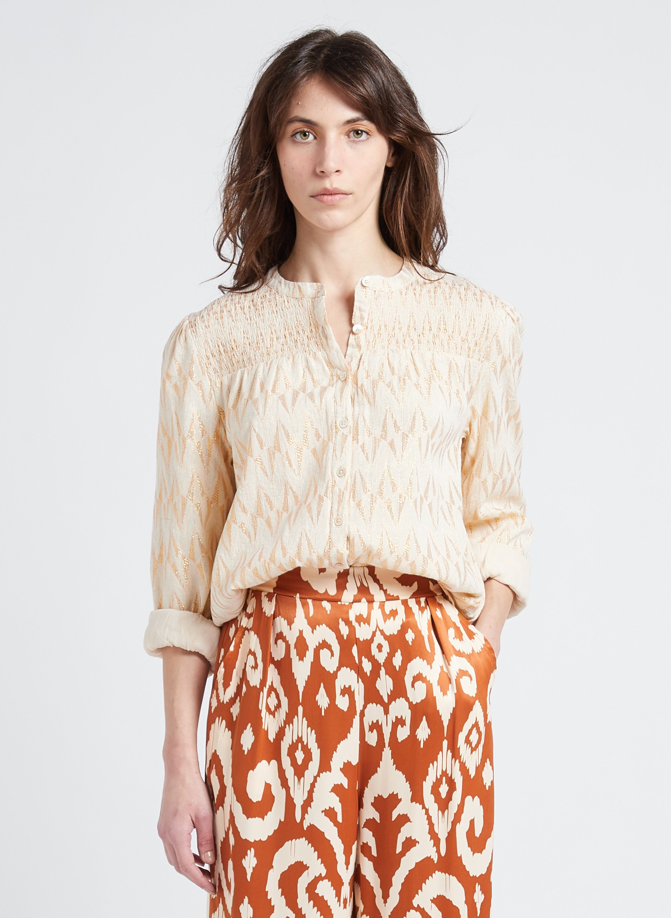 Loose-fit cotton-blend shirt with mandarin collar LA PETITE ETOILE Golden