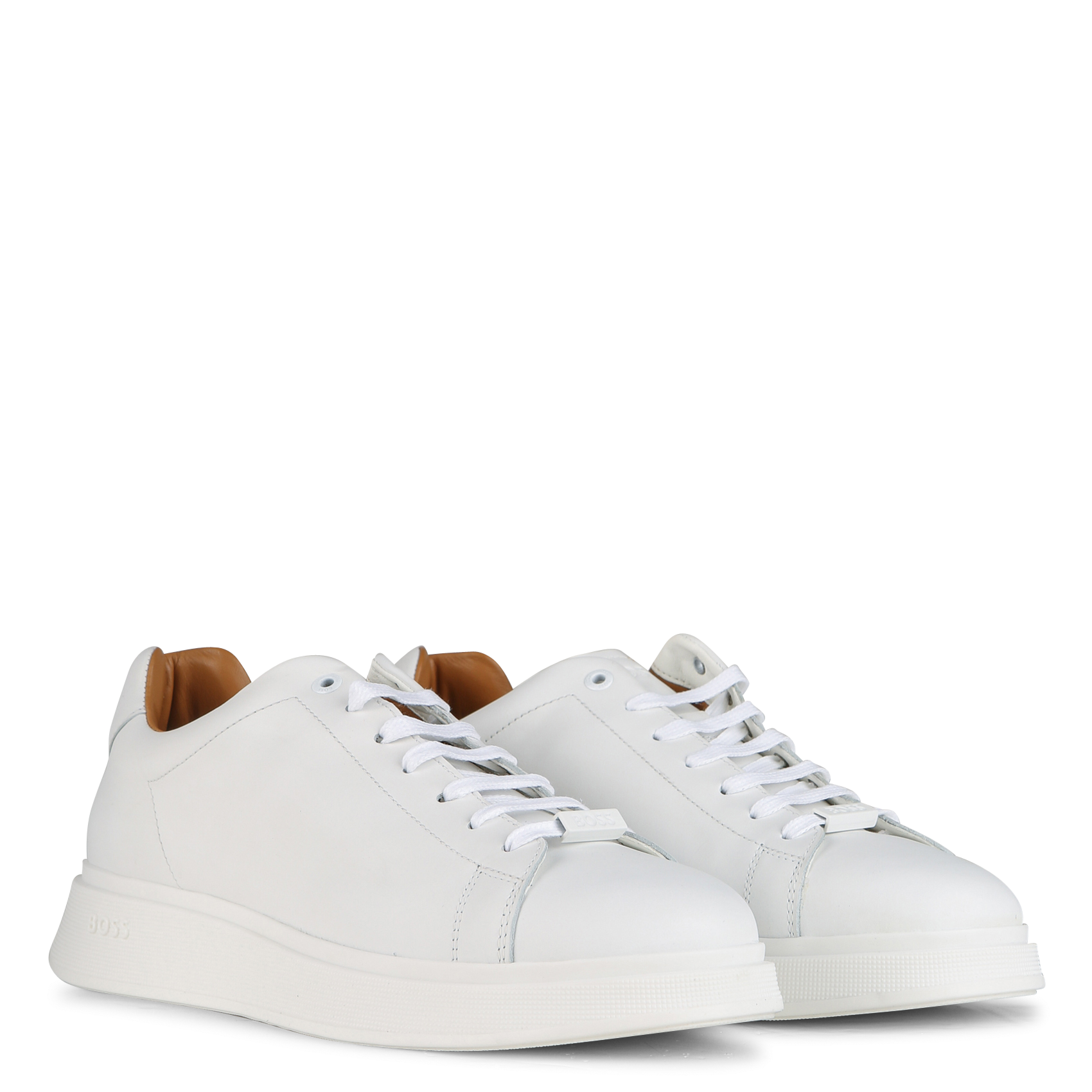 Leather low-top sneakers BOSS White