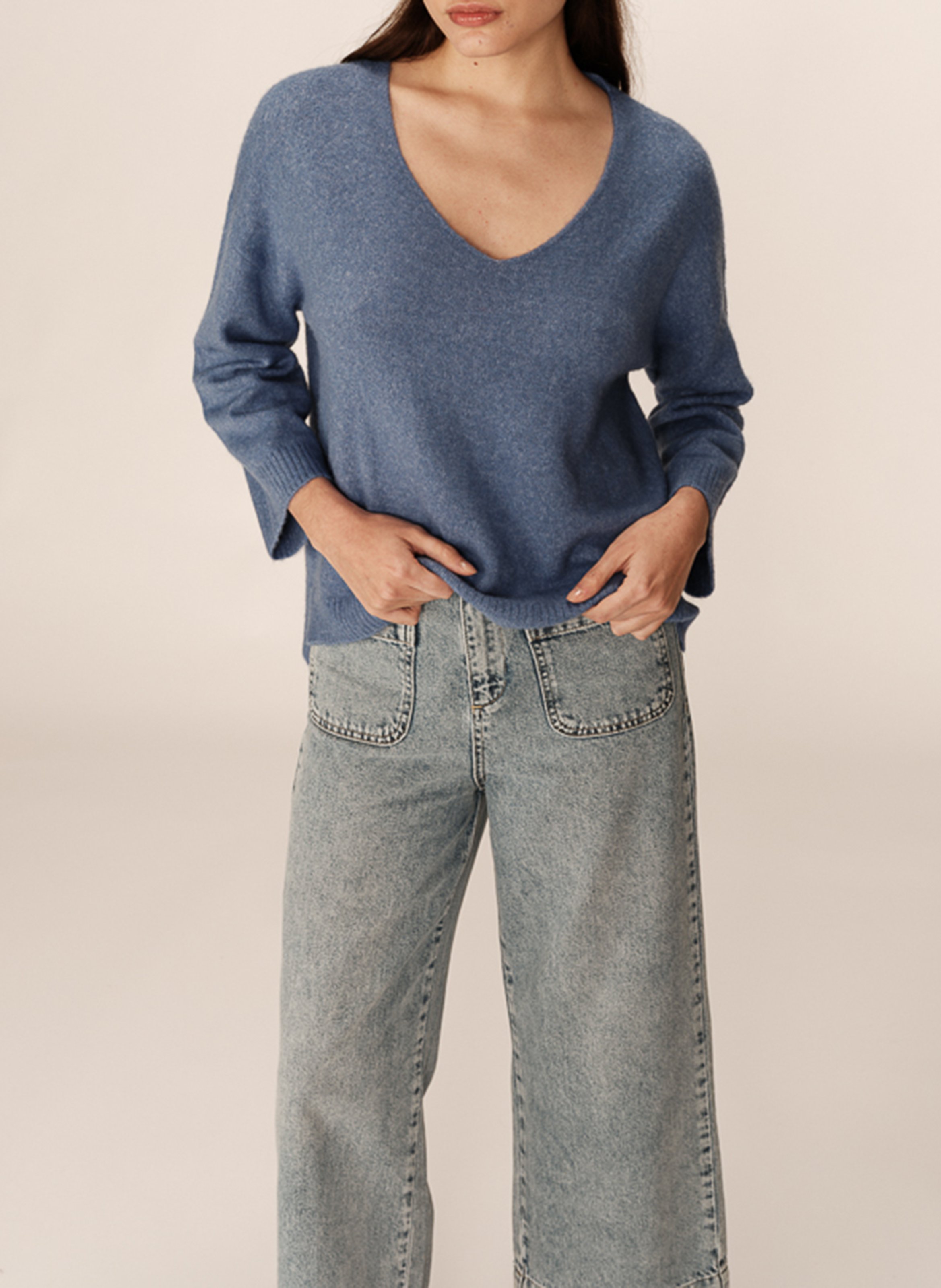 Long wool-blend knit cardigan GRACE ET MILA Blue