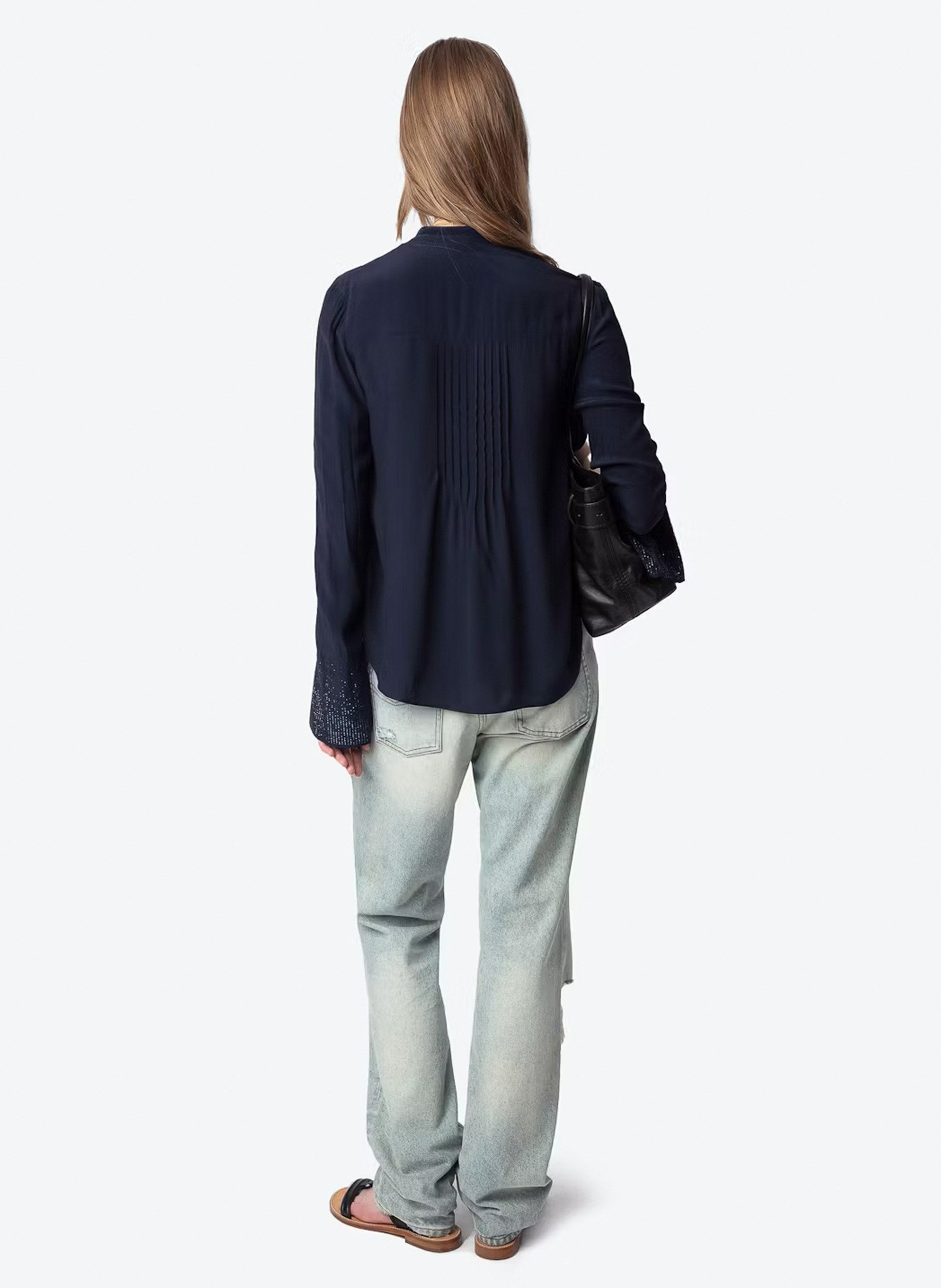 Rechte blouse met strass Blauw