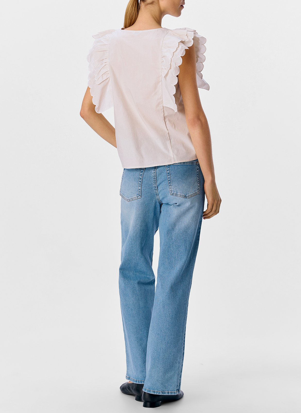 Sleeveless top with ruffles OBJECT Beige