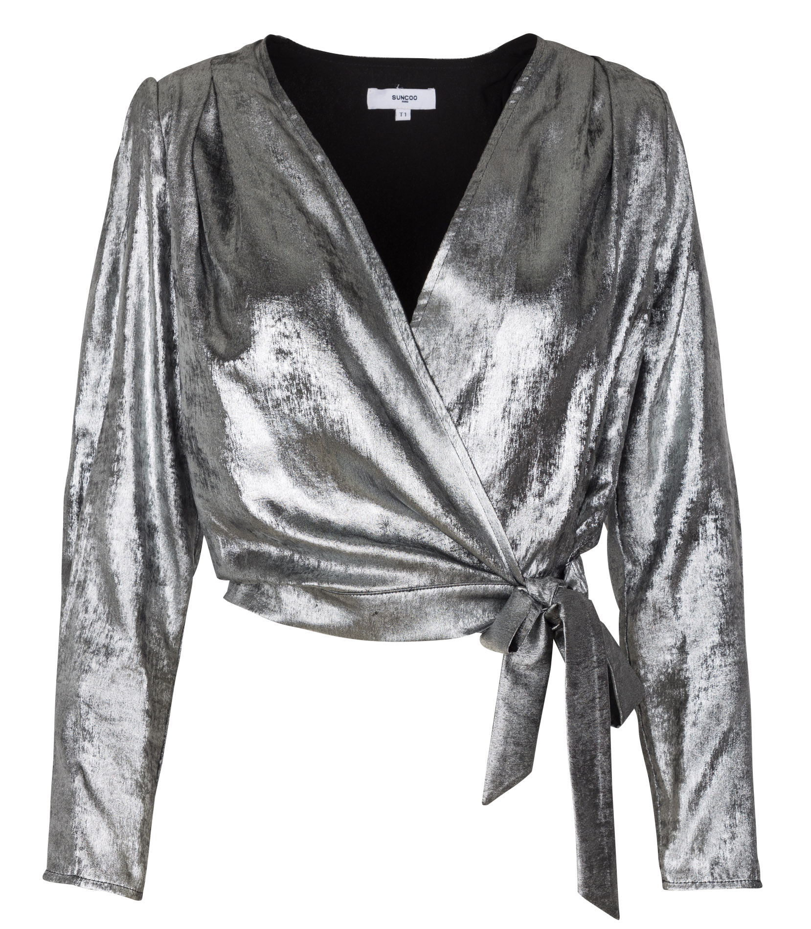 Blouse cache-cœur métallisée SUNCOO Argent