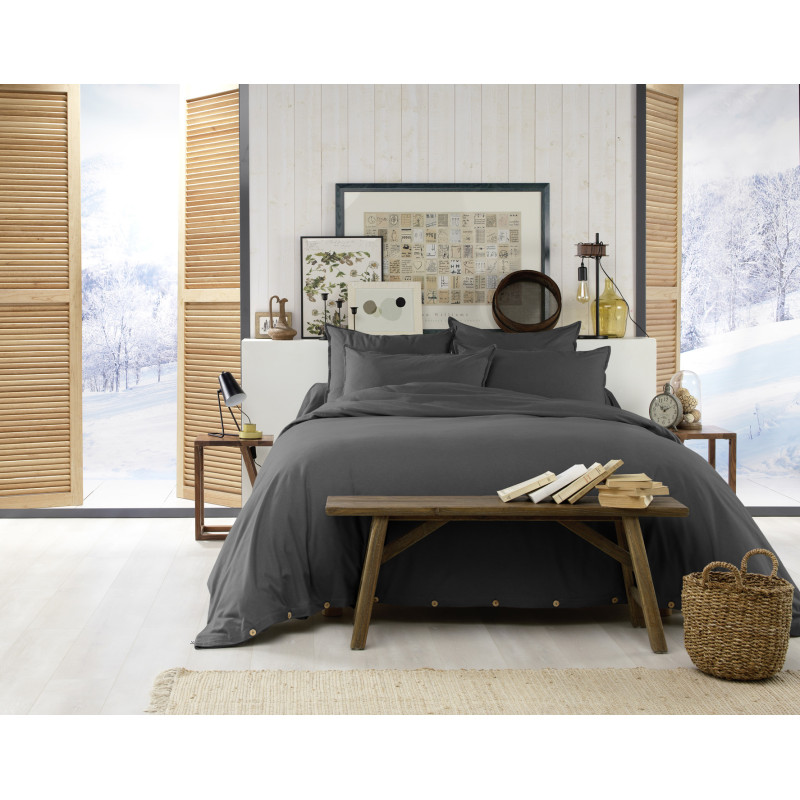 "Candice" duvet cover in cotton flannel, all sizes. L'EFFET PAPILLON Blue