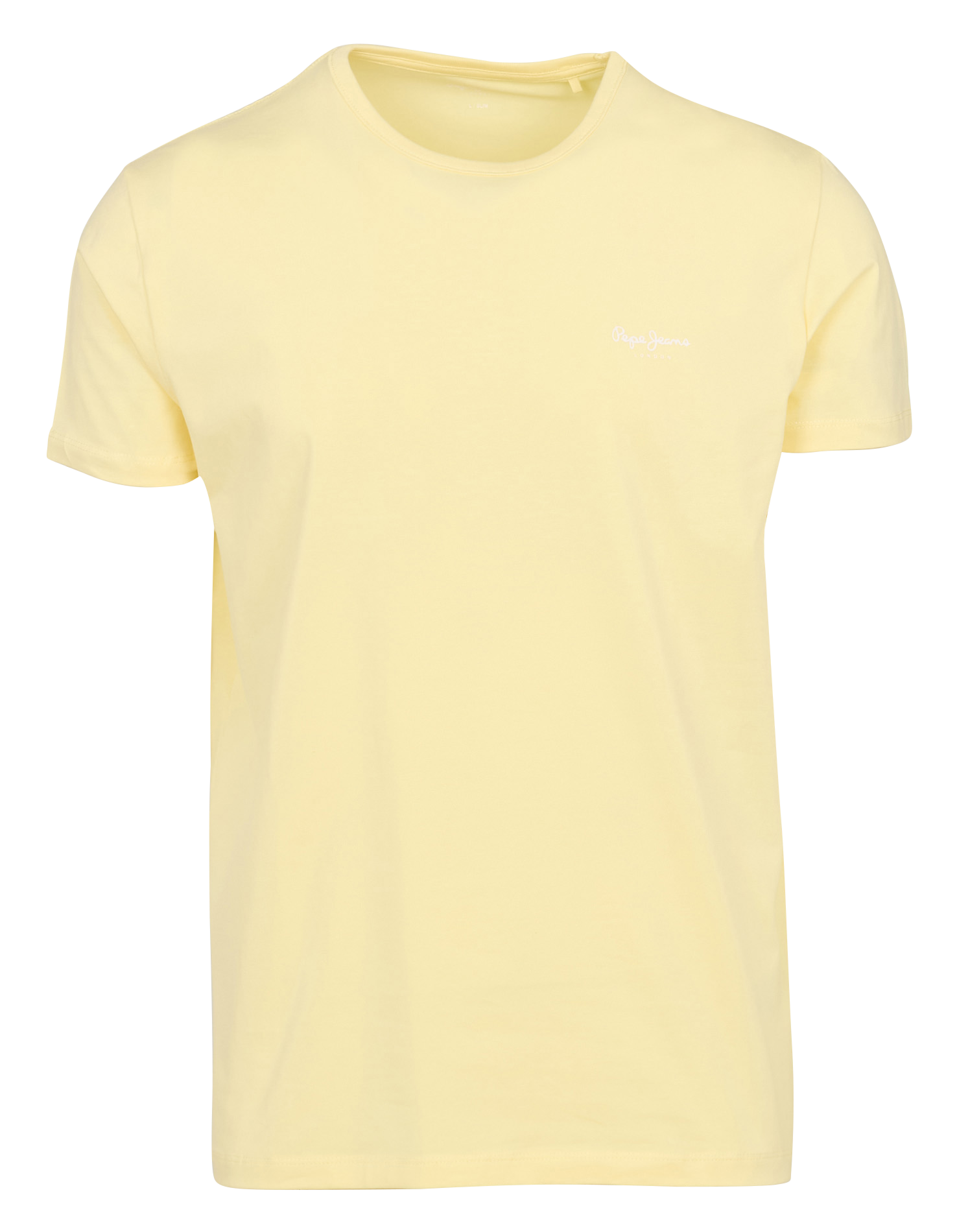 Solid straight t-shirt with chest logo. PEPE JEANS Yellow