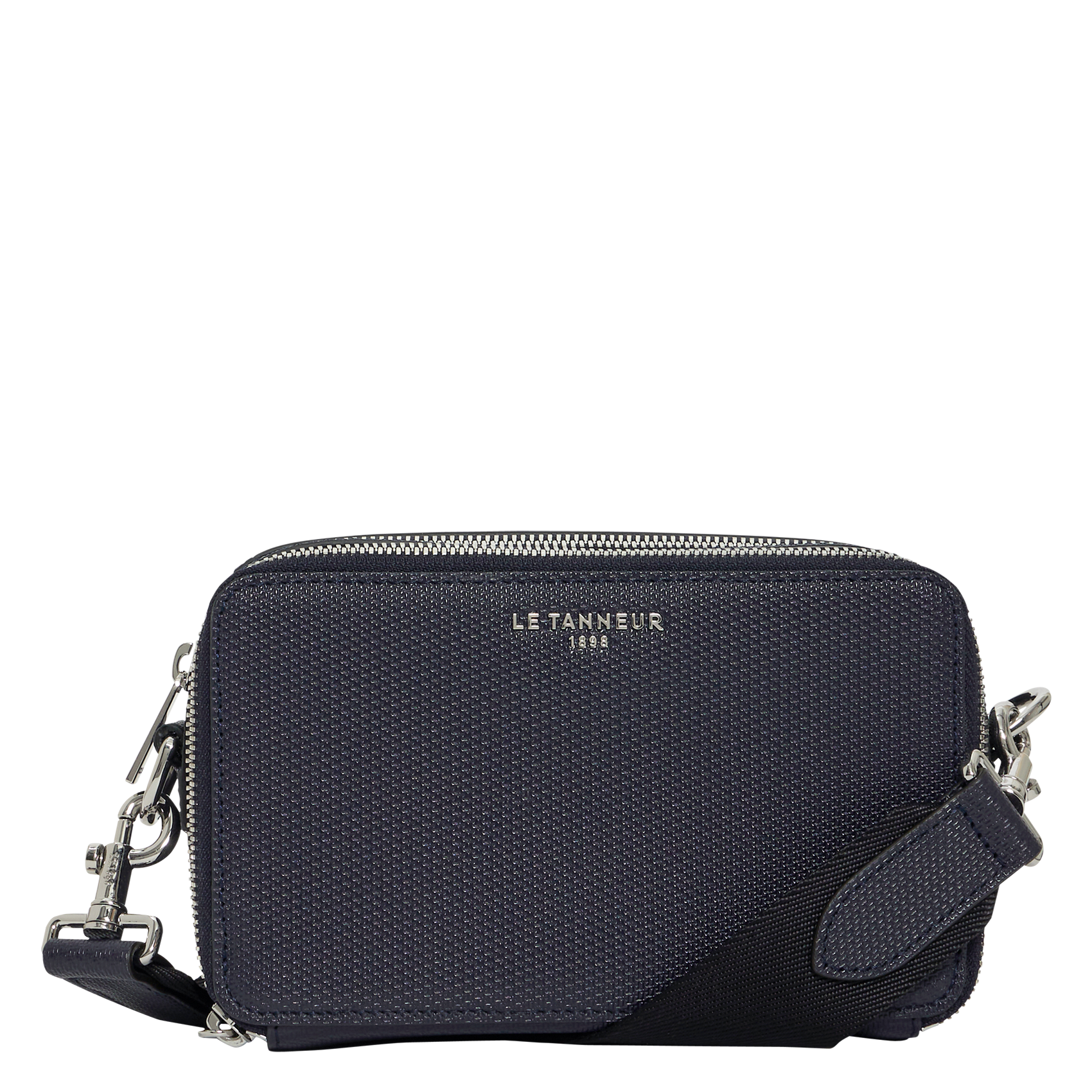 Leren portefeuille met rits en schouderriem LE TANNEUR Blauw
