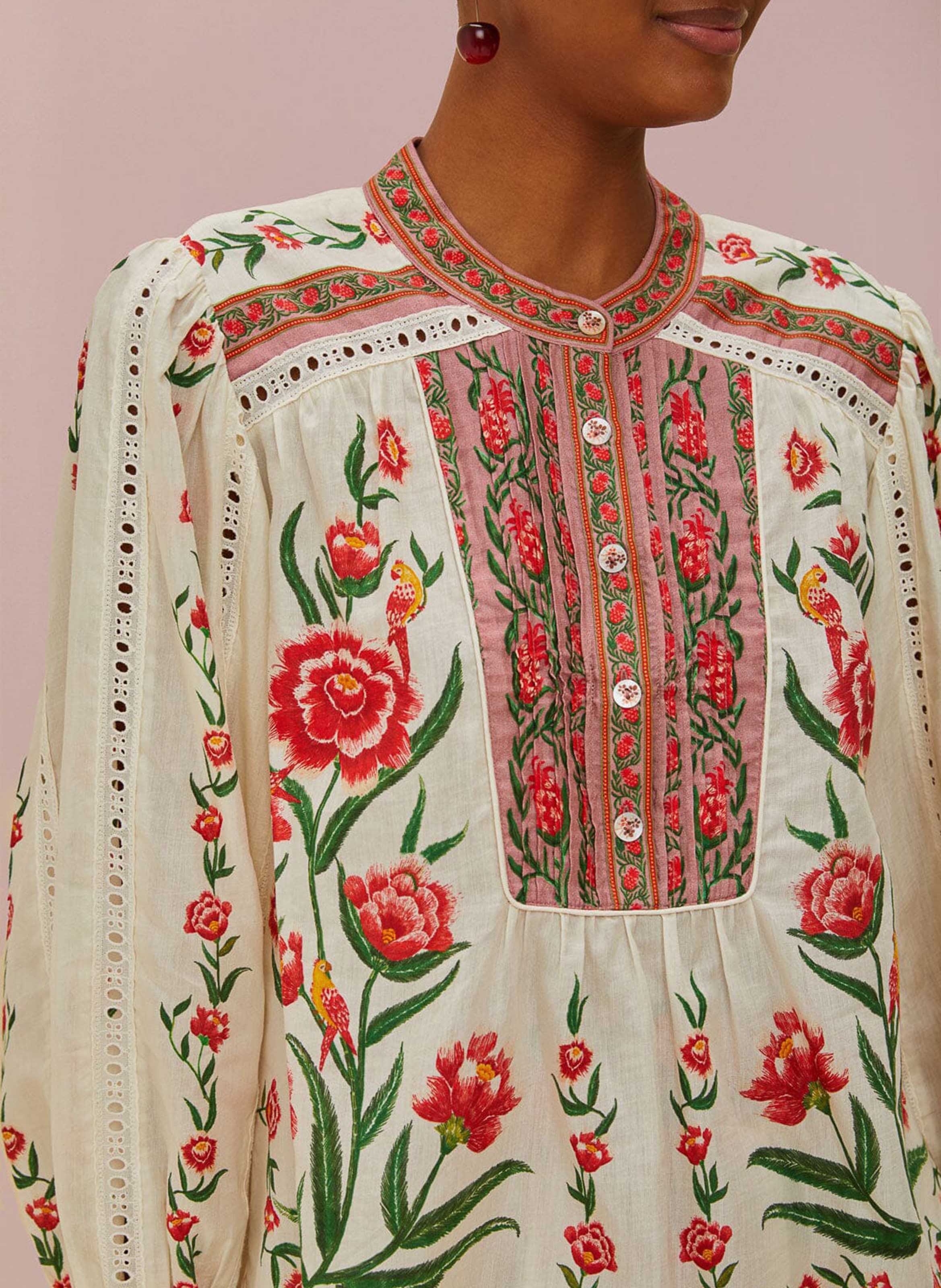 Round-neck cotton-blend blouse FARM RIO Beige