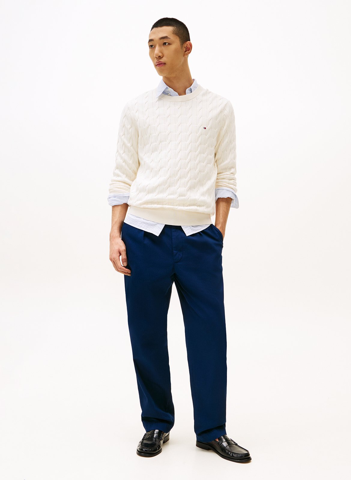 Pull col rond droit en coton biologique Jaune