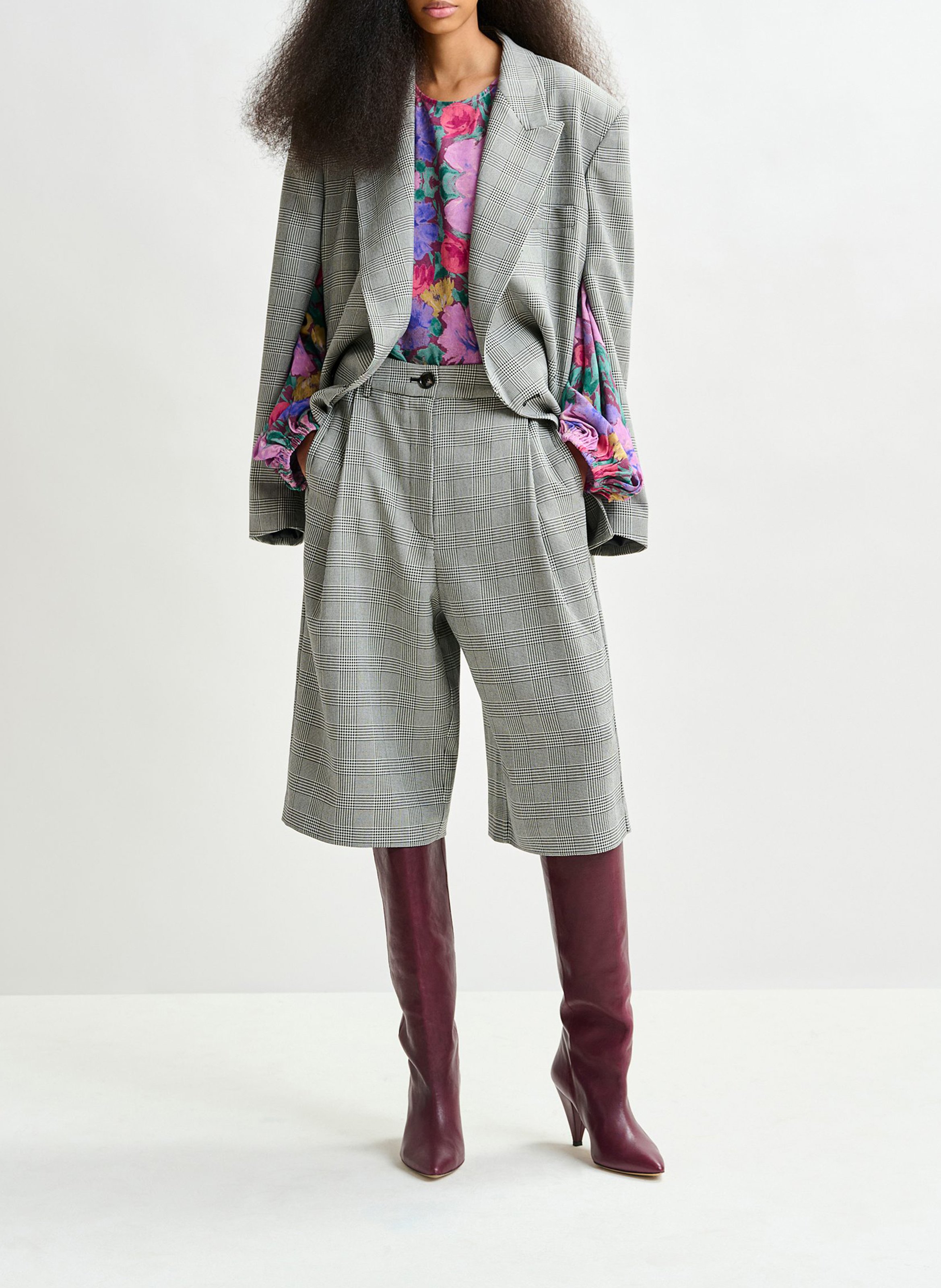 Bermuda taille haute à carreaux ESSENTIEL ANTWERP Gris