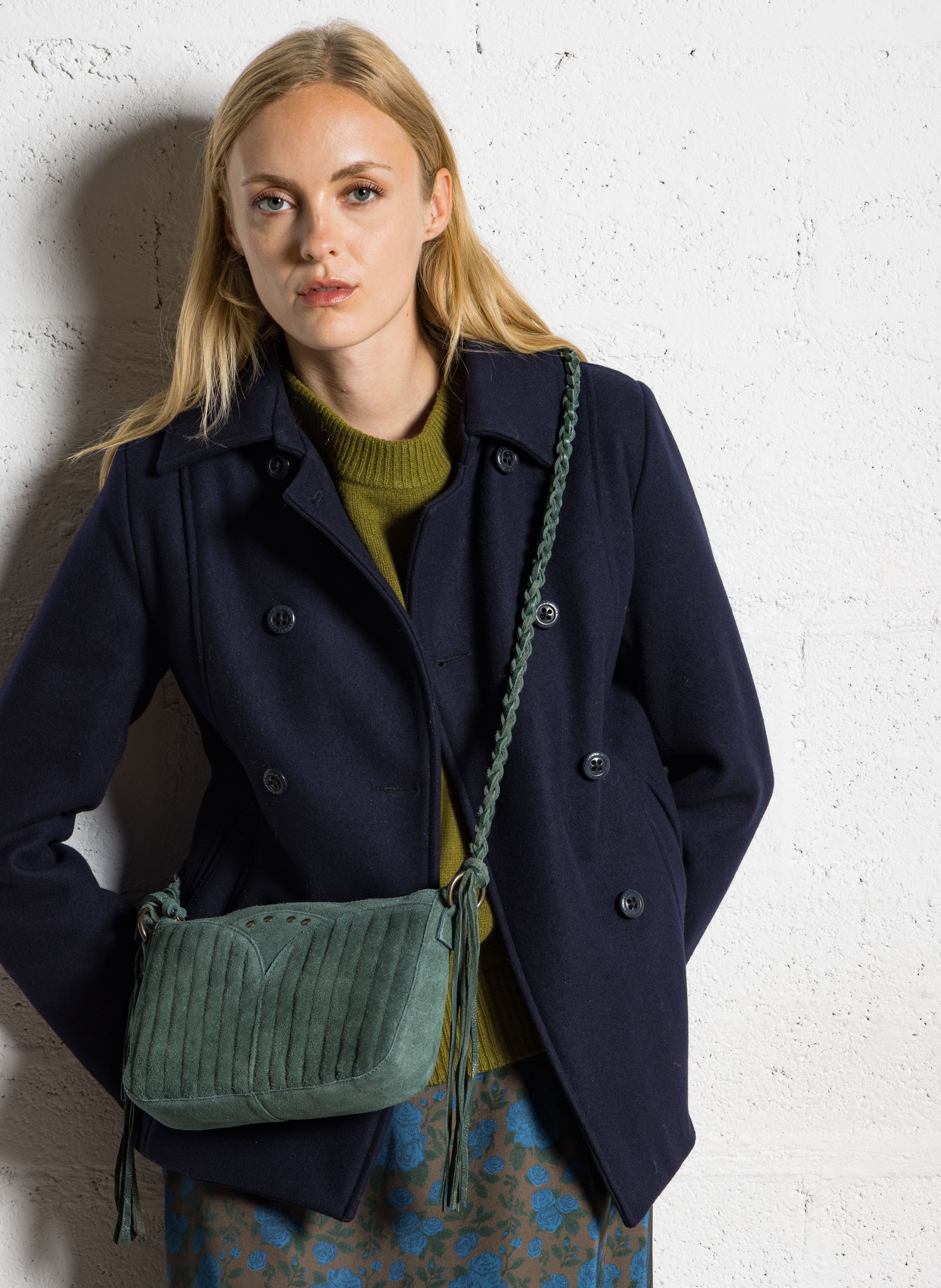 Leren crossbodytas  PIECES Groen