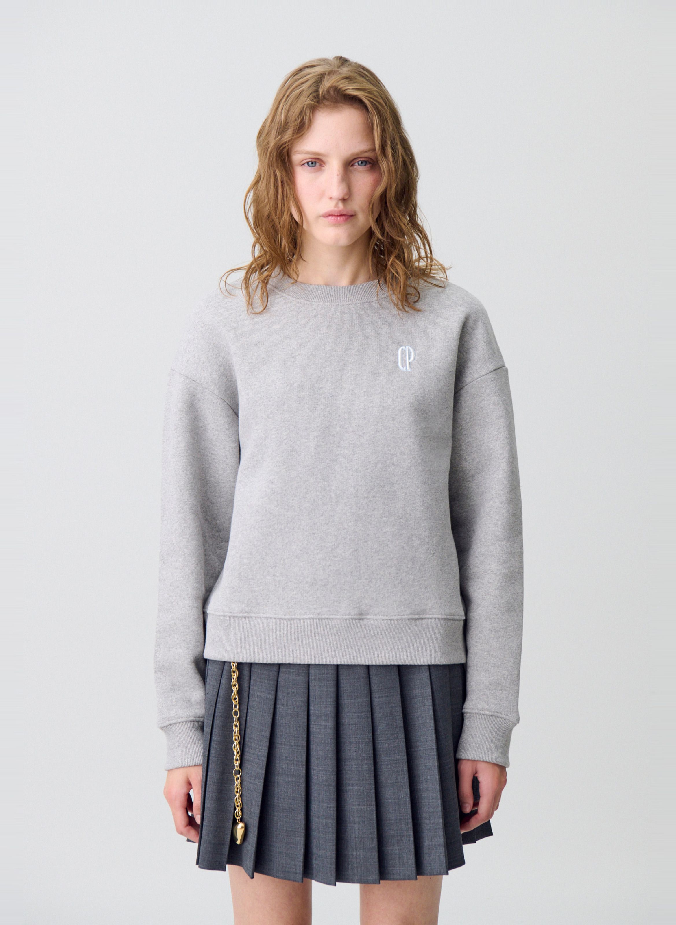 Sweat oversize col foulard en coton mélangé CLAUDIE PIERLOT Gris